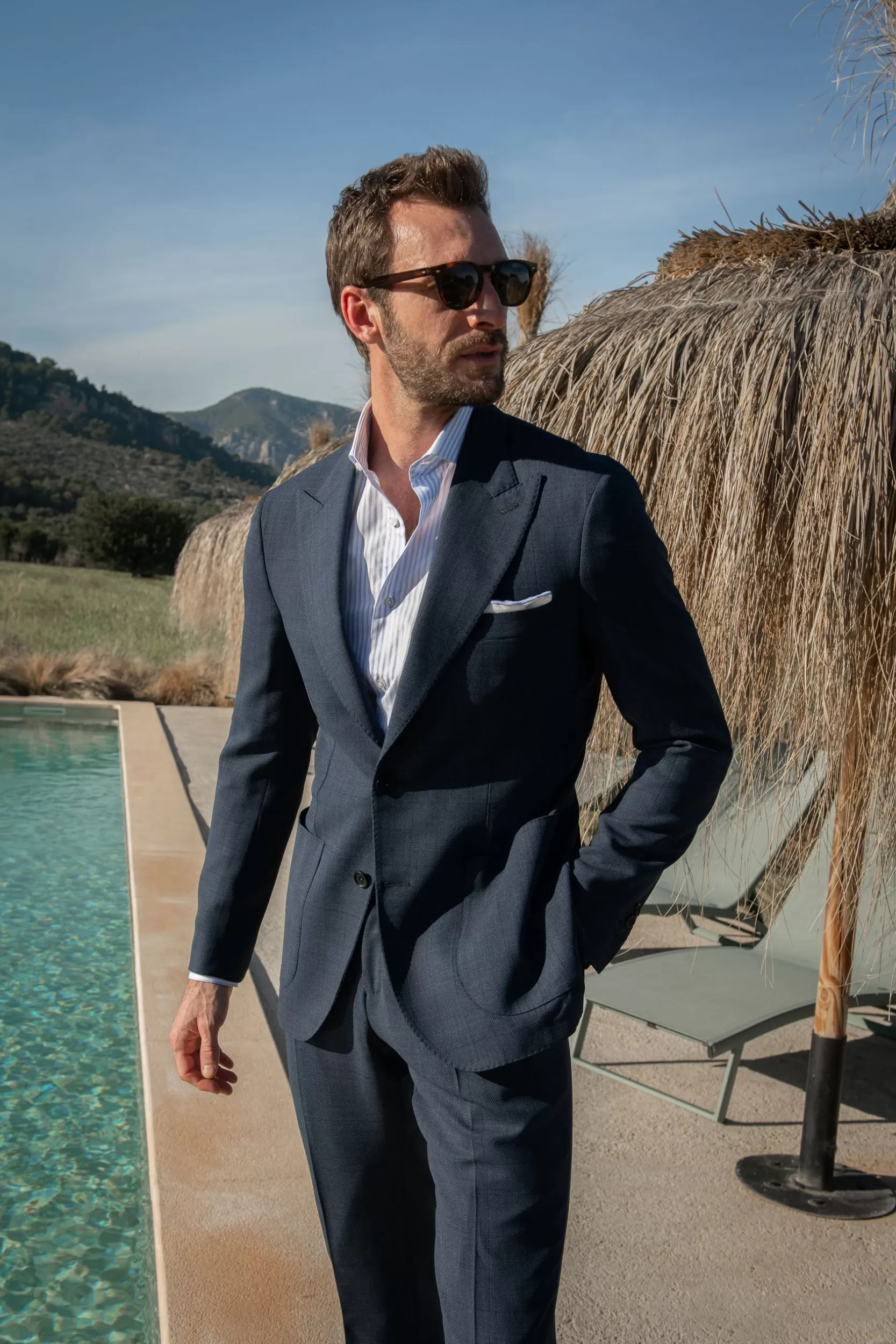 Hot Pini Parma Abito Blu Principe Di Galles In Lana Loro Piana " Soragna Capsule Collection" - Made In Italy