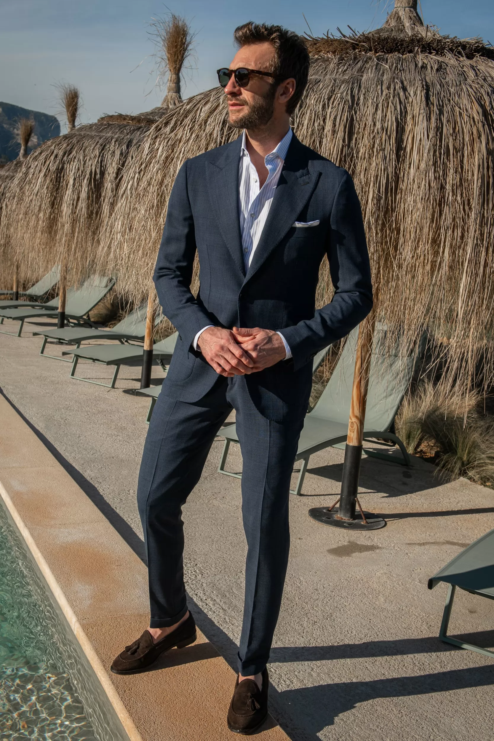 Hot Pini Parma Abito Blu Principe Di Galles In Lana Loro Piana " Soragna Capsule Collection" - Made In Italy
