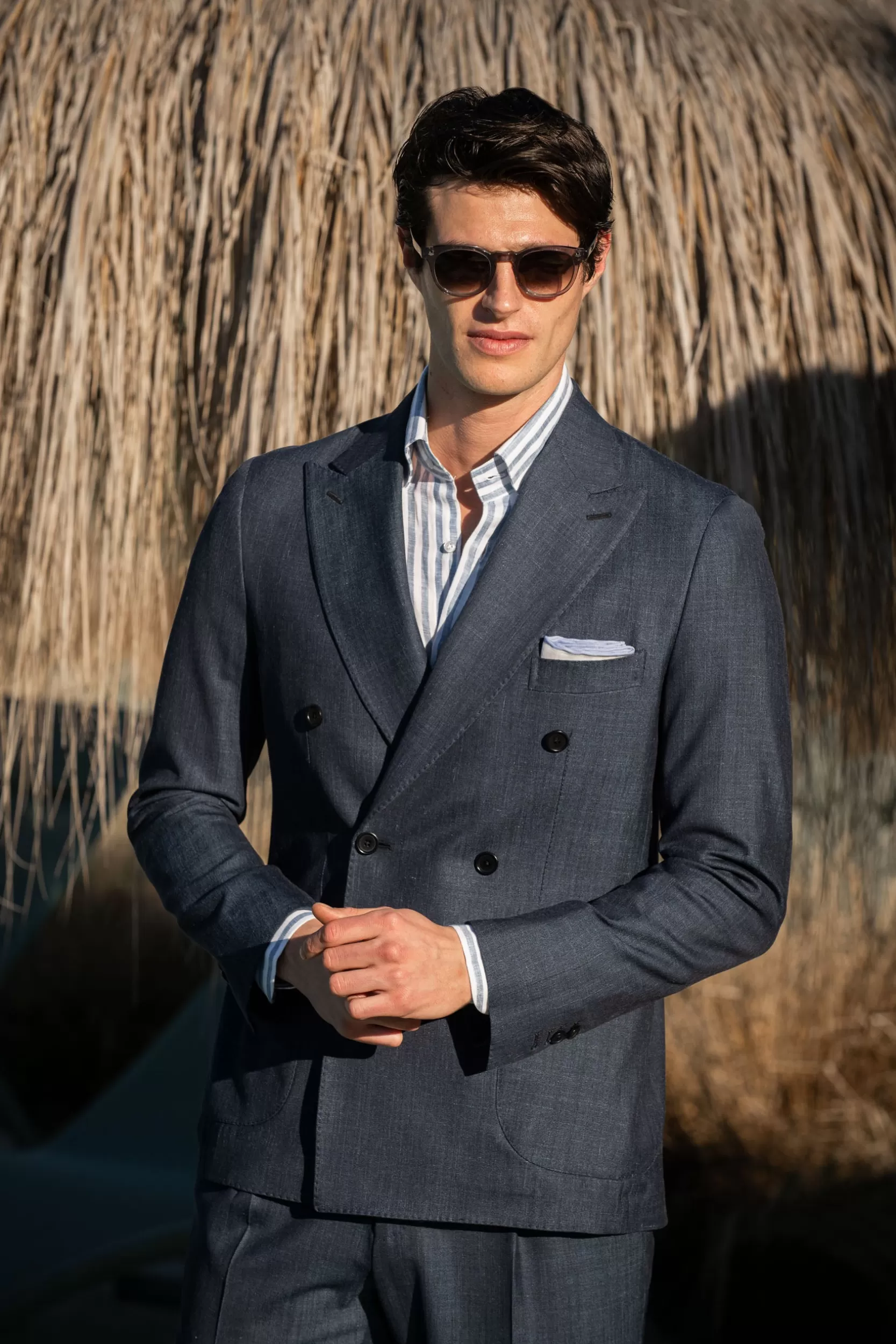 Best Sale Pini Parma Abito Doppiopetto Denim In Tessuto Loro Piana - Made In Italy