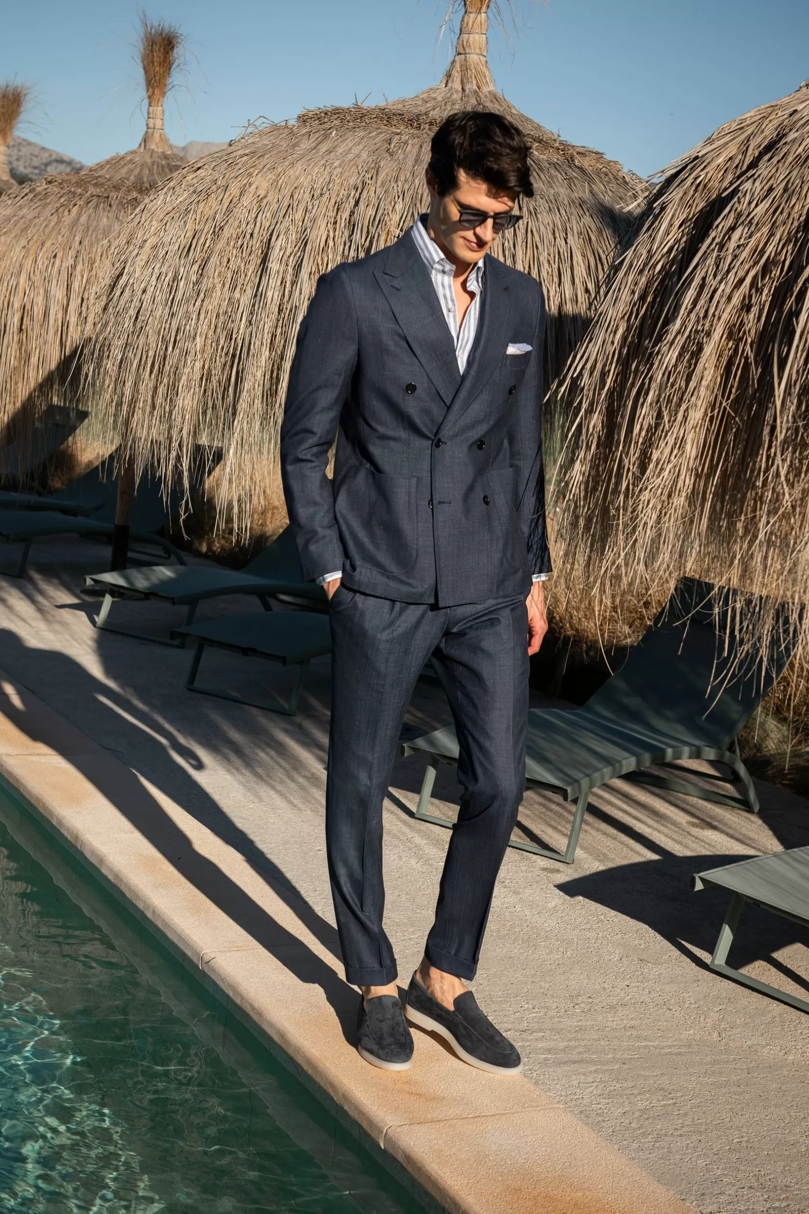 Best Sale Pini Parma Abito Doppiopetto Denim In Tessuto Loro Piana - Made In Italy