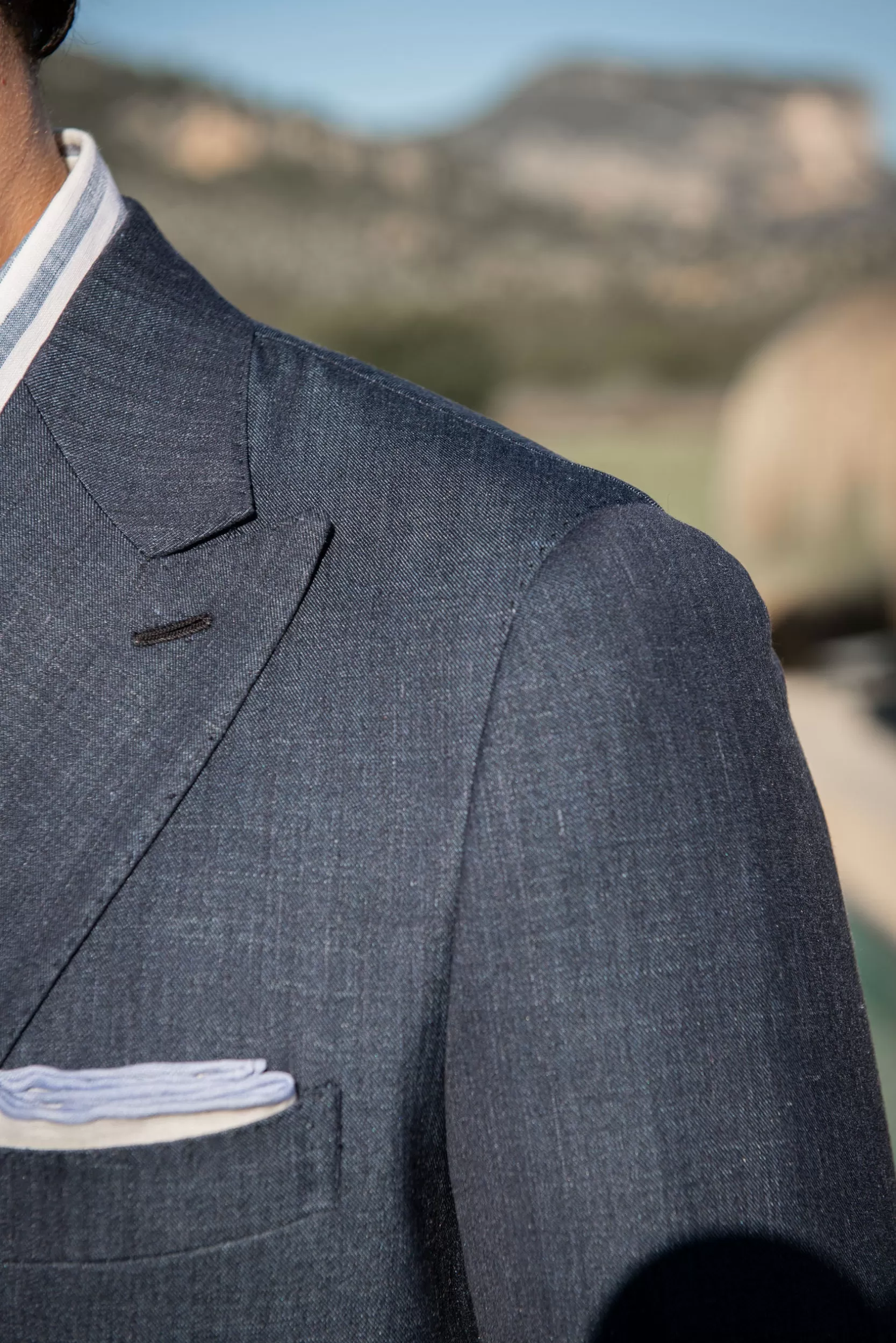 Best Sale Pini Parma Abito Doppiopetto Denim In Tessuto Loro Piana - Made In Italy