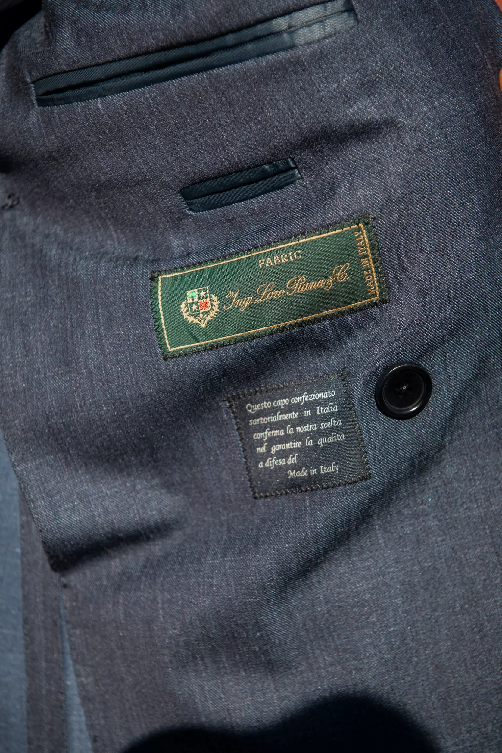 Best Sale Pini Parma Abito Doppiopetto Denim In Tessuto Loro Piana - Made In Italy