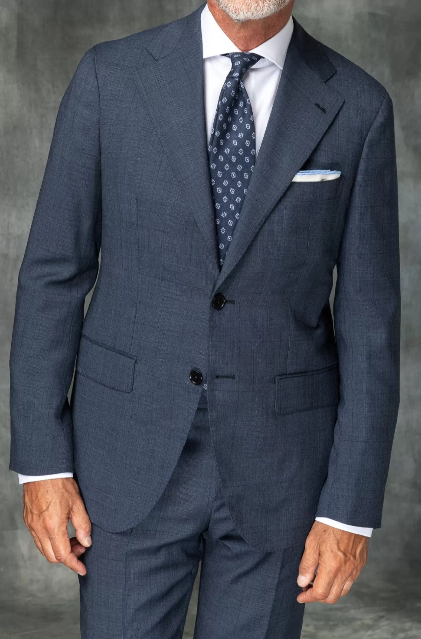 New Pini Parma Abito Full Canvas Principe Di Galles Blu In Lana Loro Piana - Made In Italy Blue Avio