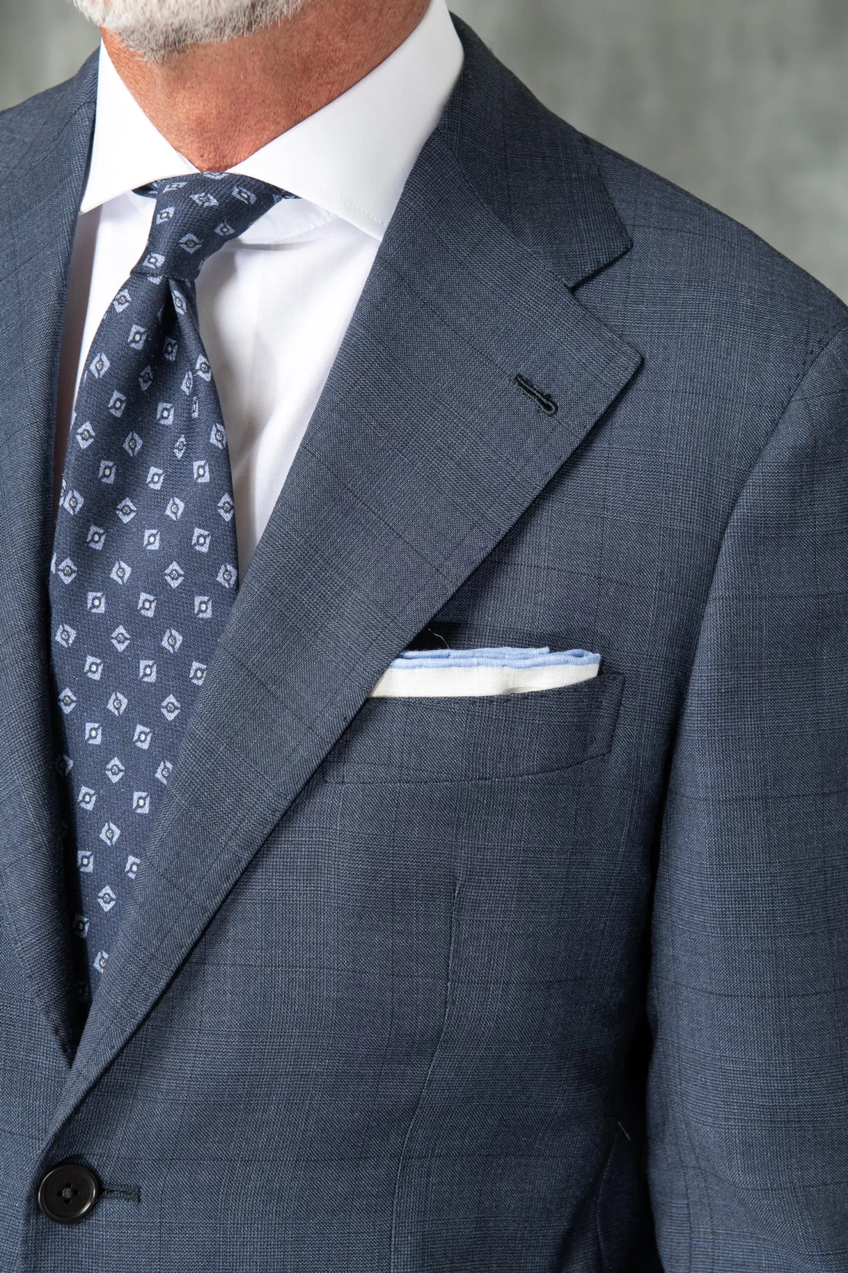 New Pini Parma Abito Full Canvas Principe Di Galles Blu In Lana Loro Piana - Made In Italy Blue Avio