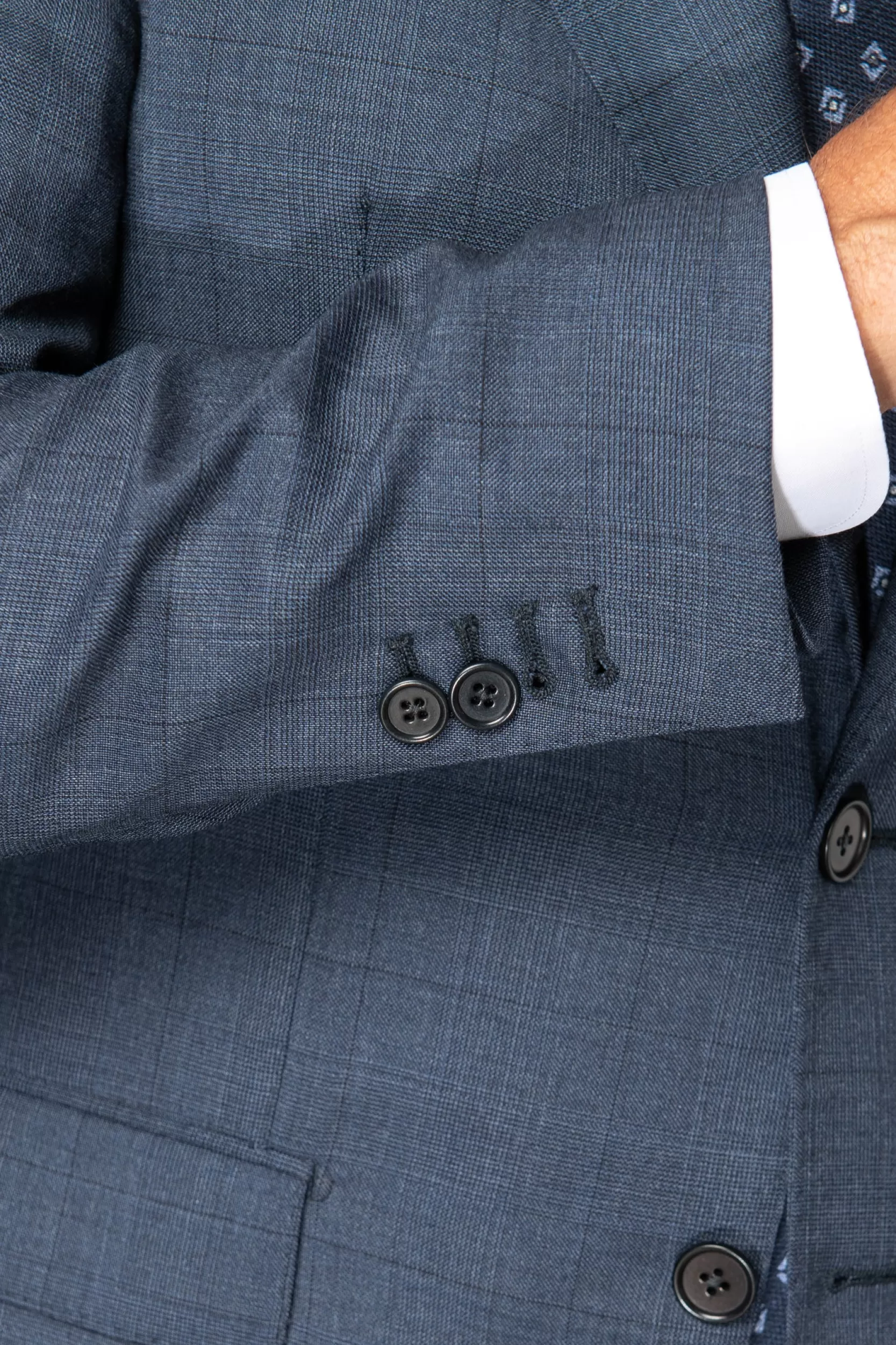 New Pini Parma Abito Full Canvas Principe Di Galles Blu In Lana Loro Piana - Made In Italy Blue Avio