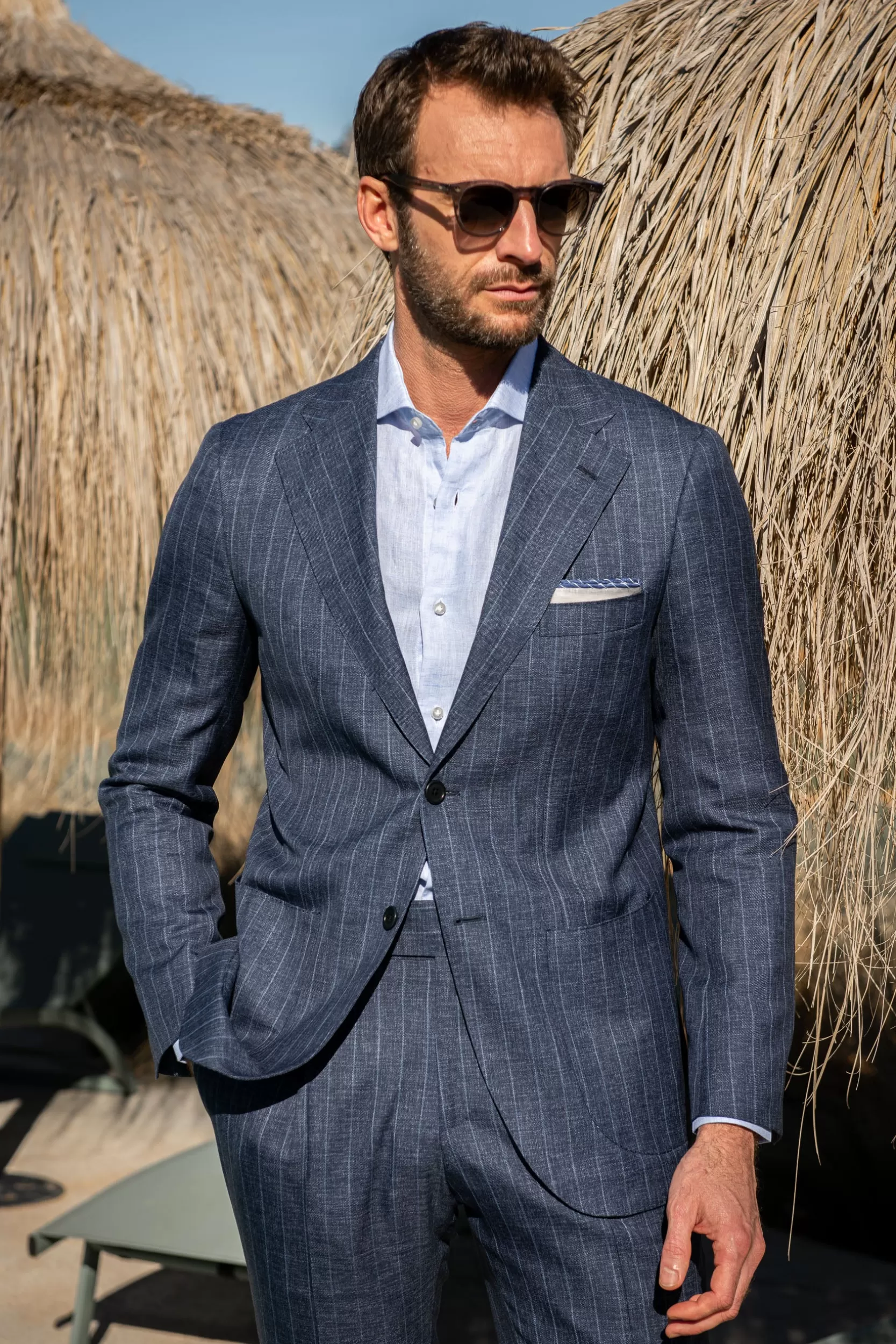 Shop Pini Parma Abito In Lana A Righe Denim - Made In Italy