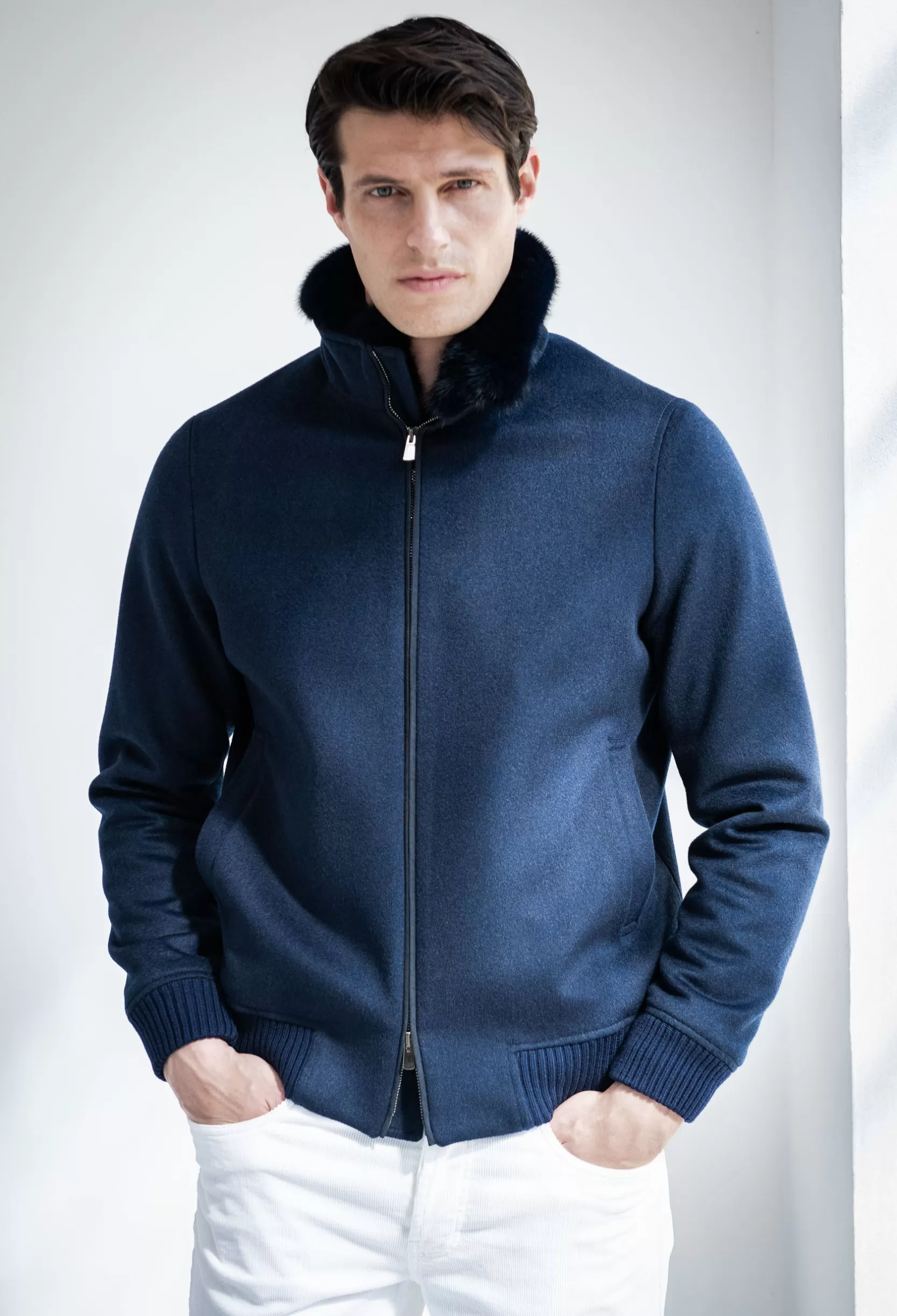 Best Sale Pini Parma Bomber Con Collo In Visone Removibile – Made In Italy Blu