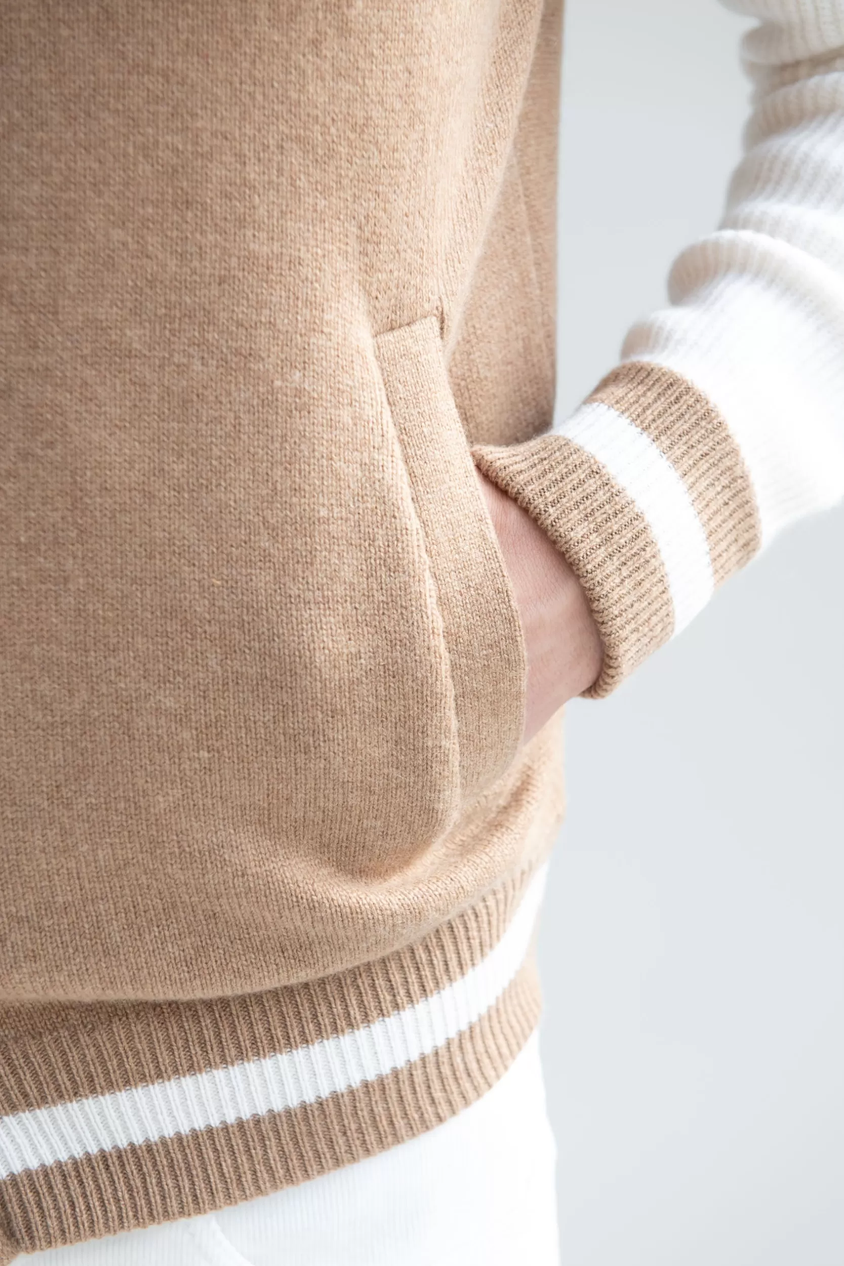 Flash Sale Pini Parma Bomber College Lavorato A Maglia - Made In Italy Beige