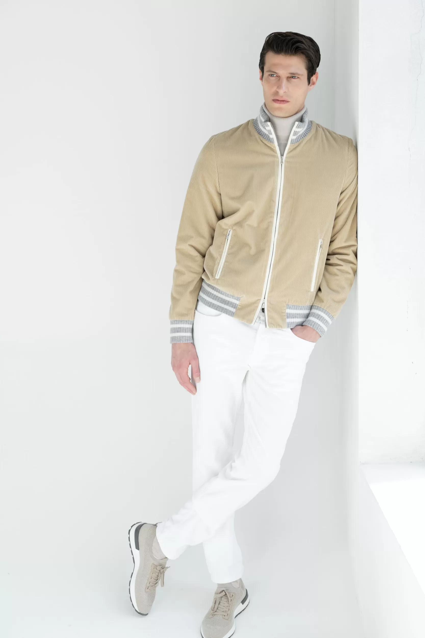 Cheap Pini Parma Bomber College In Velluto A Coste Beige - Made In Italy