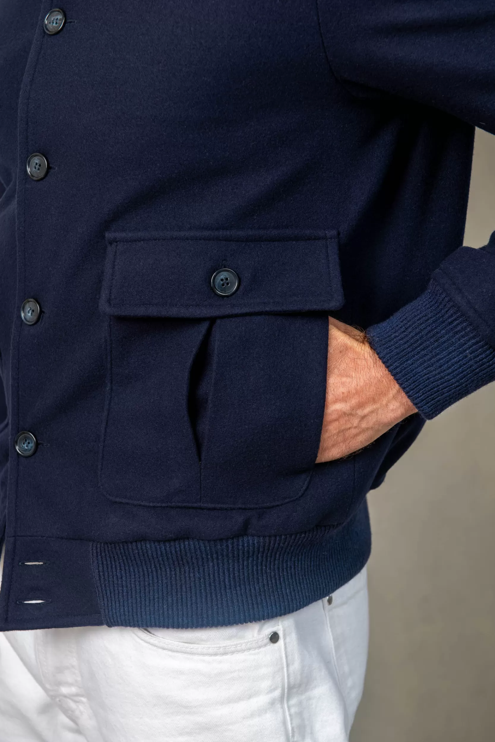Outlet Pini Parma Bomber In Flanella Di Lana Super 180's – Made In Italy Blu
