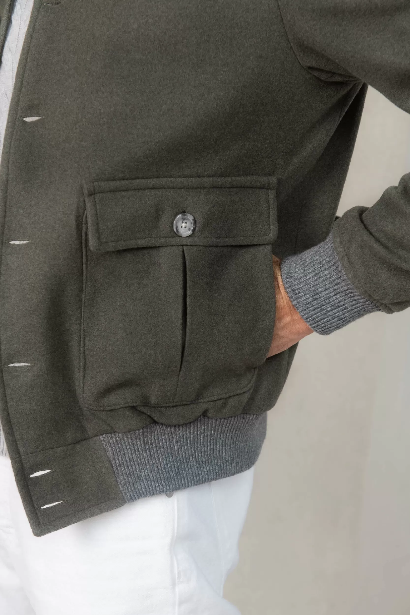 Fashion Pini Parma Bomber In Flanella Di Lana Super 180's – Made In Italy Verde