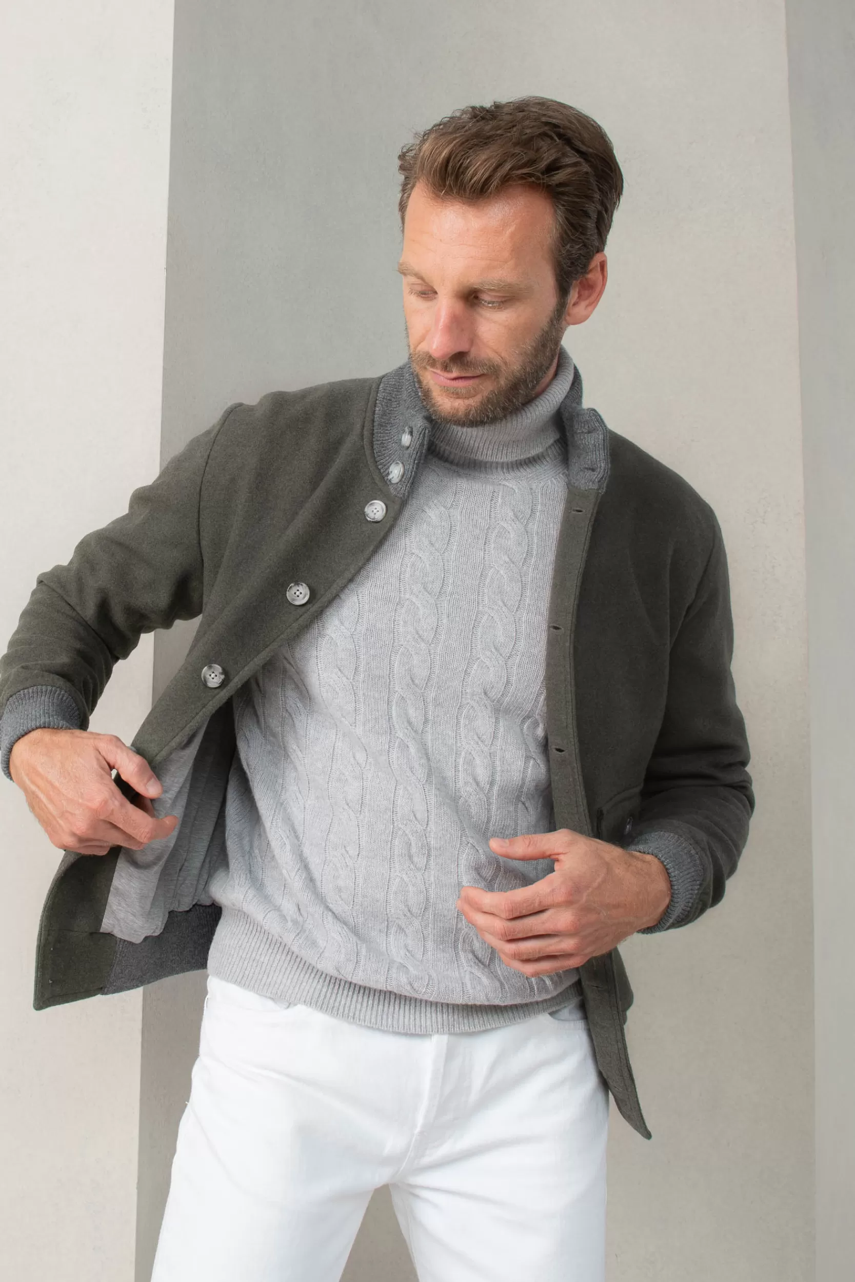 Fashion Pini Parma Bomber In Flanella Di Lana Super 180's – Made In Italy Verde