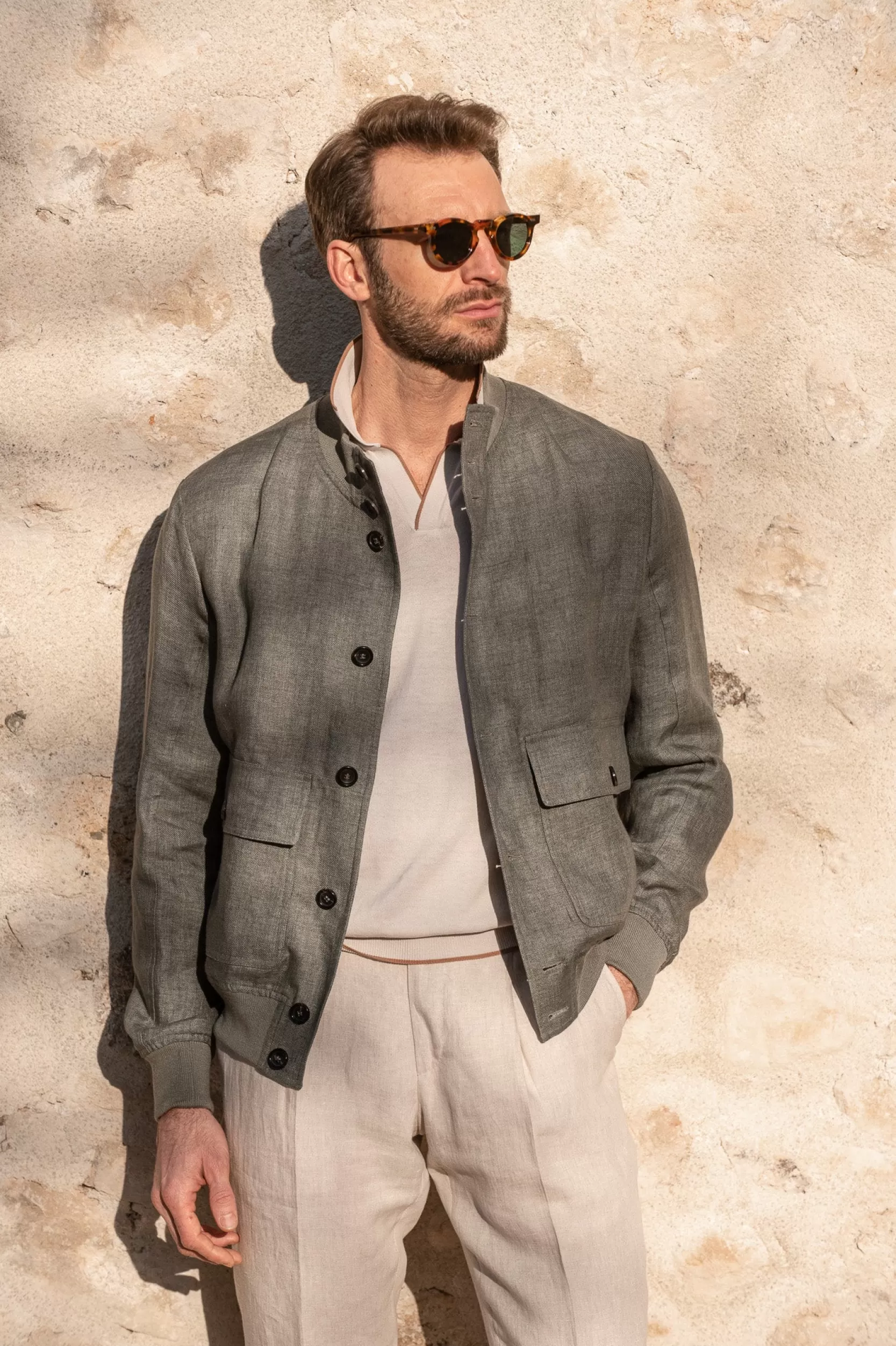 Discount Pini Parma Bomber In Lino Salvia – Made In Italy