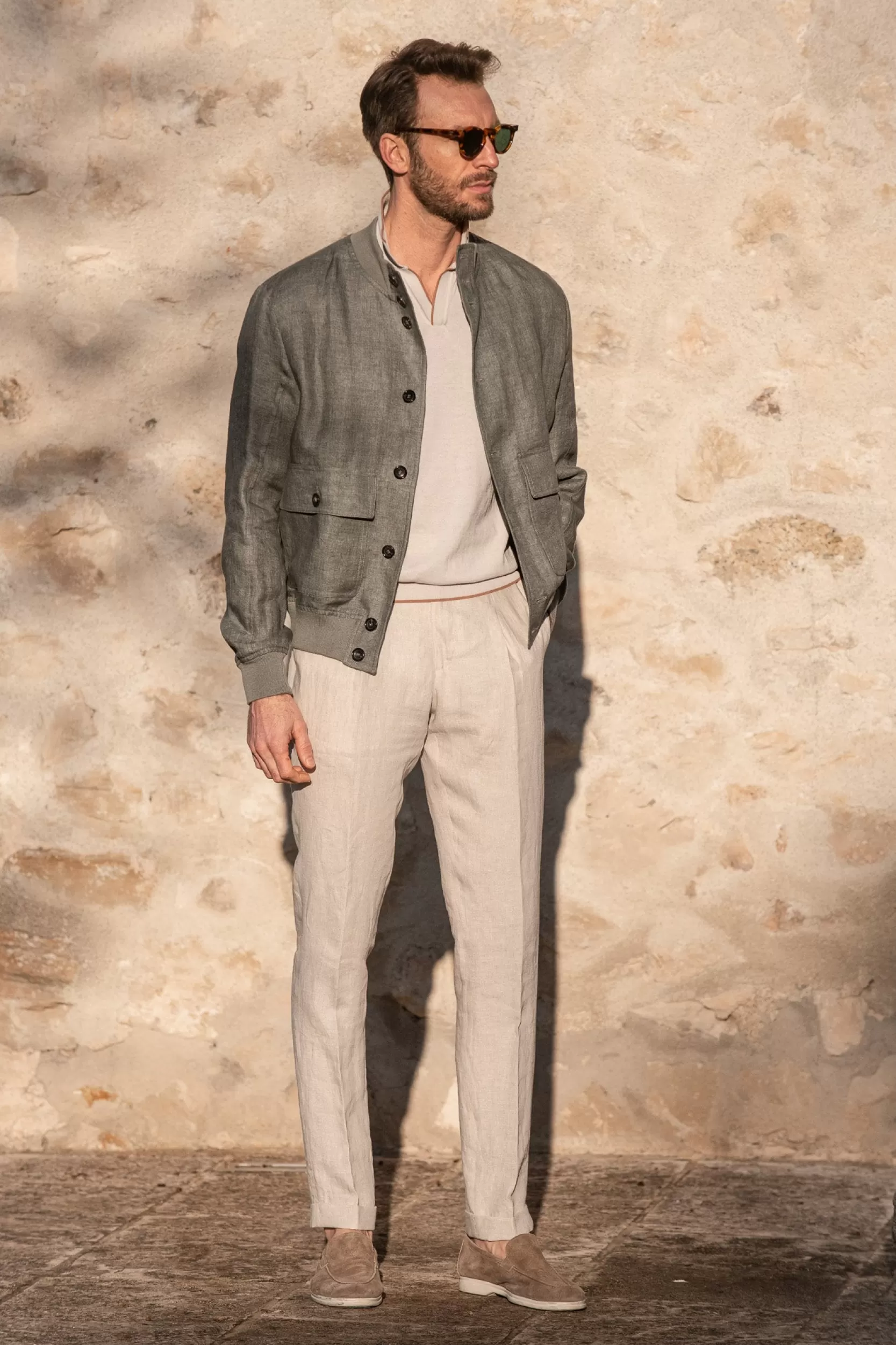 Discount Pini Parma Bomber In Lino Salvia – Made In Italy