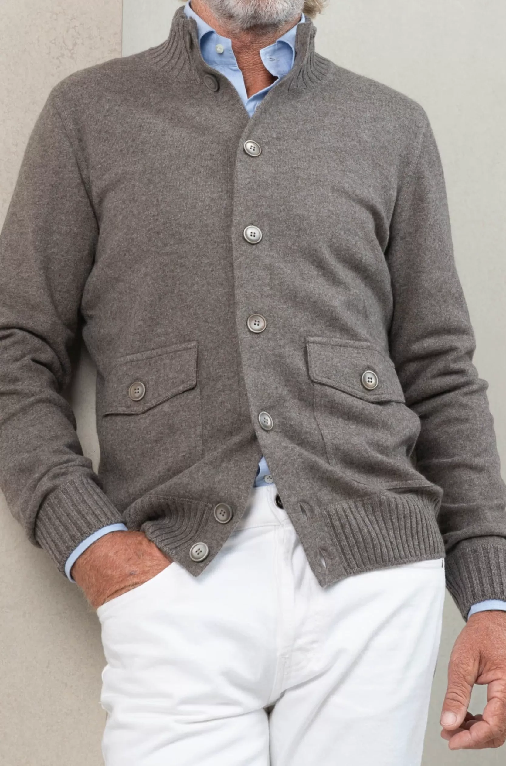 Store Pini Parma Bomber In Maglia Di Cashmere Color Tortora – Made In Italy Talpa