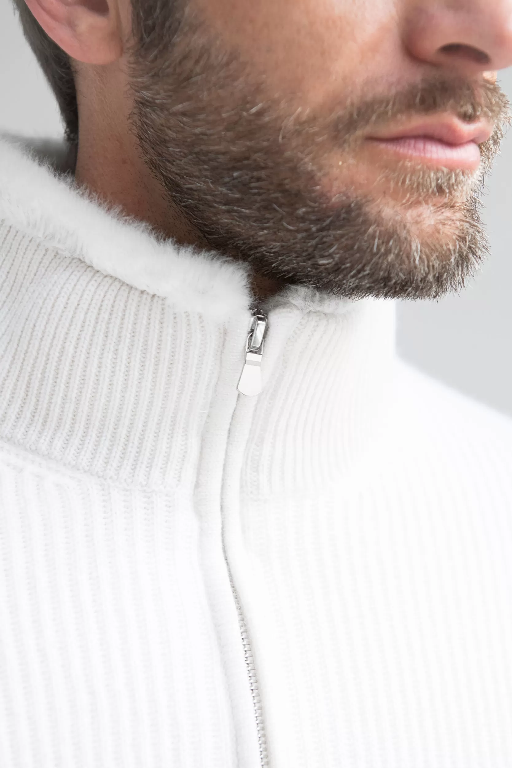 New Pini Parma Bomber In Maglia Di Cashmere Off-white Sporco Con Pelliccia - Made In Italy