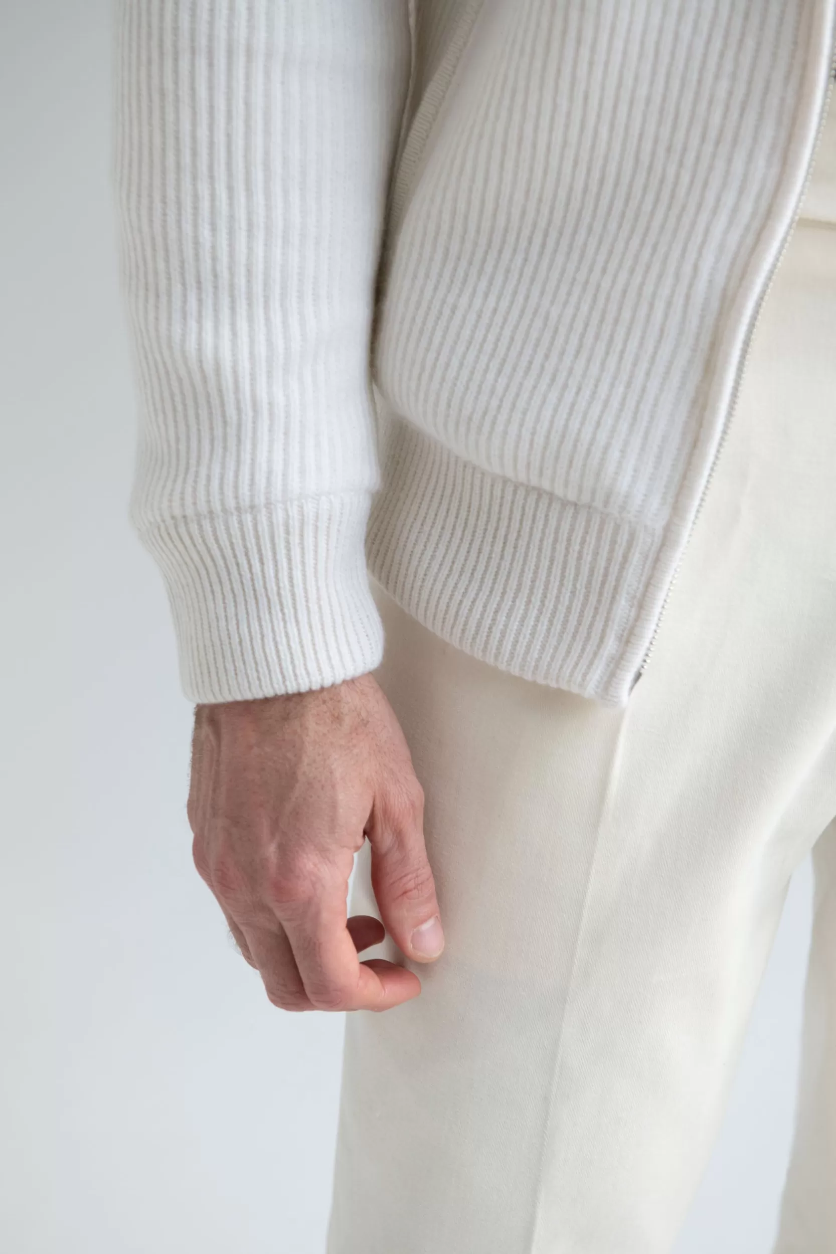 New Pini Parma Bomber In Maglia Di Cashmere Off-white Sporco Con Pelliccia - Made In Italy
