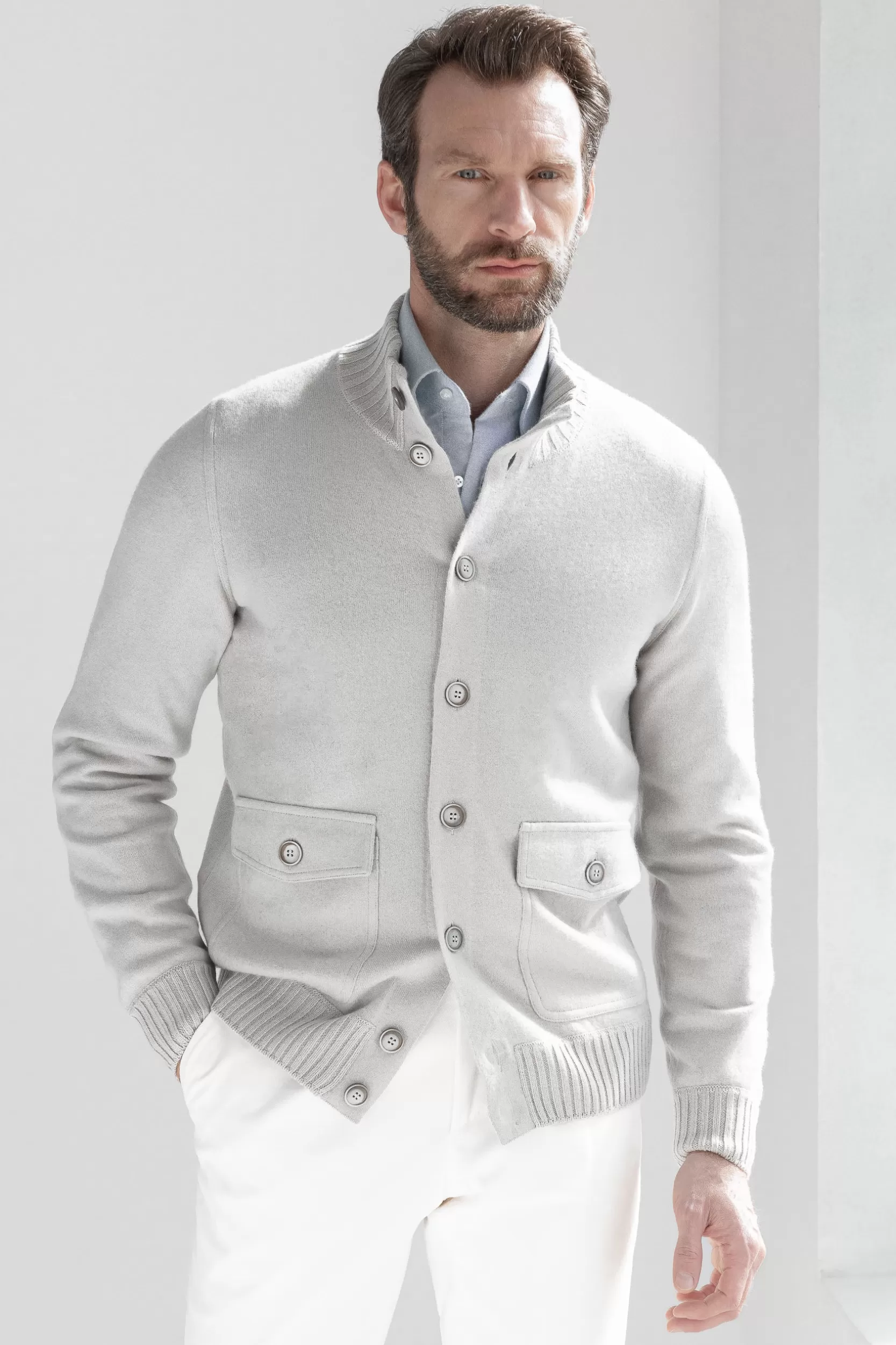 Online Pini Parma Bomber In Maglia Di Cashmere – Made In Italy Stone