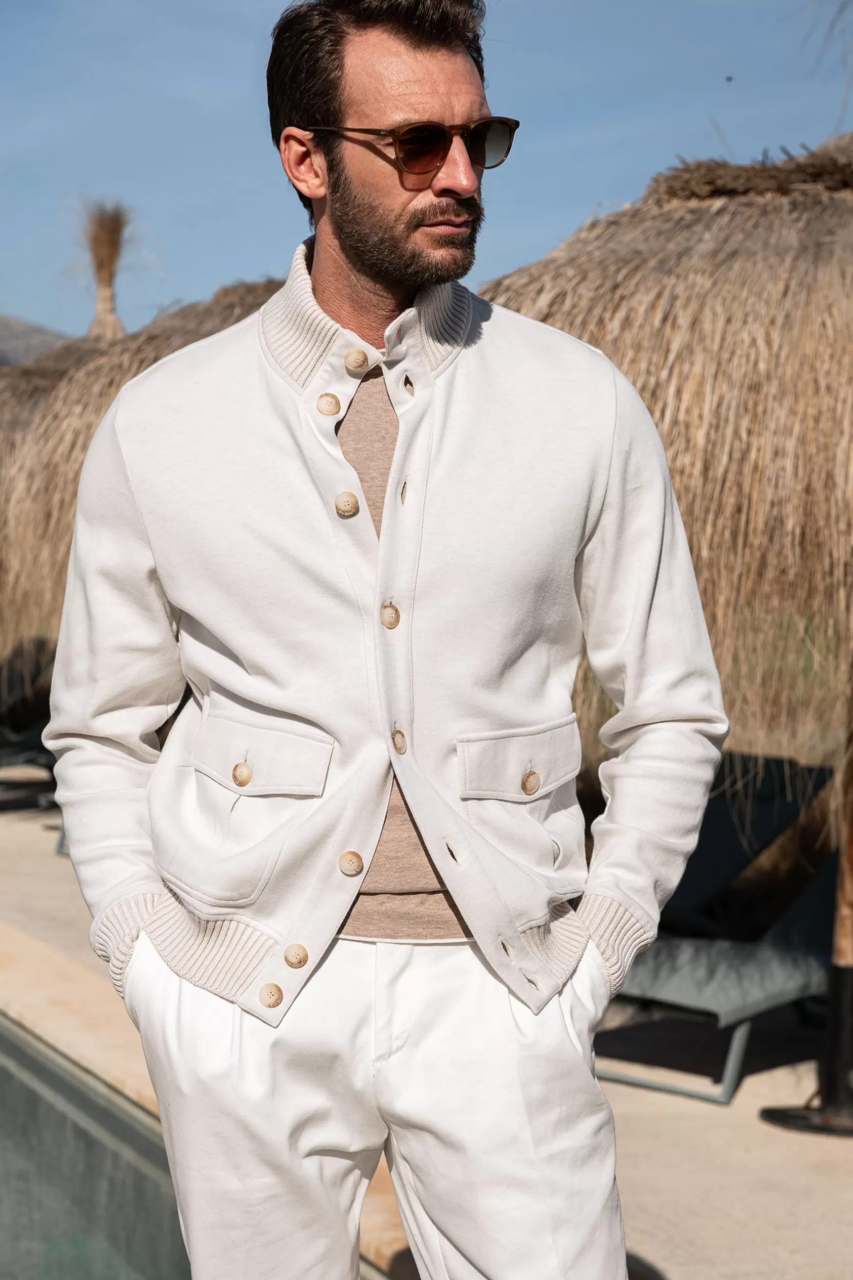 Cheap Pini Parma Bomber In Maglia Di Cotone Stone – Made In Italy Bianco
