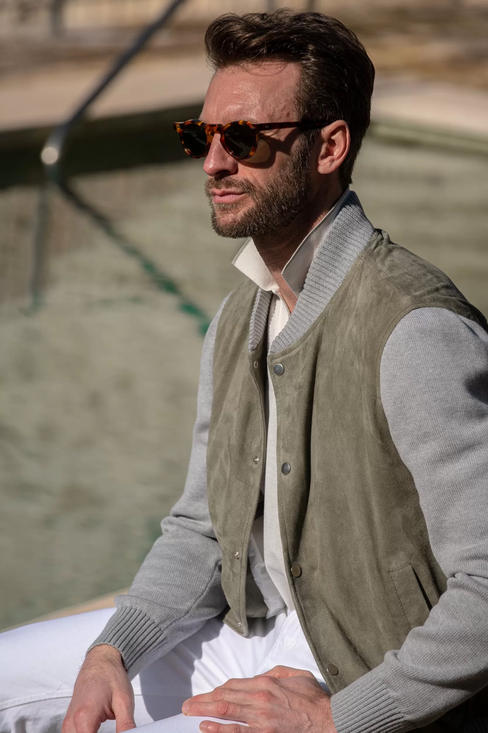 Store Pini Parma Bomber In Maglia Scamosciata Salvia – Made In Italy
