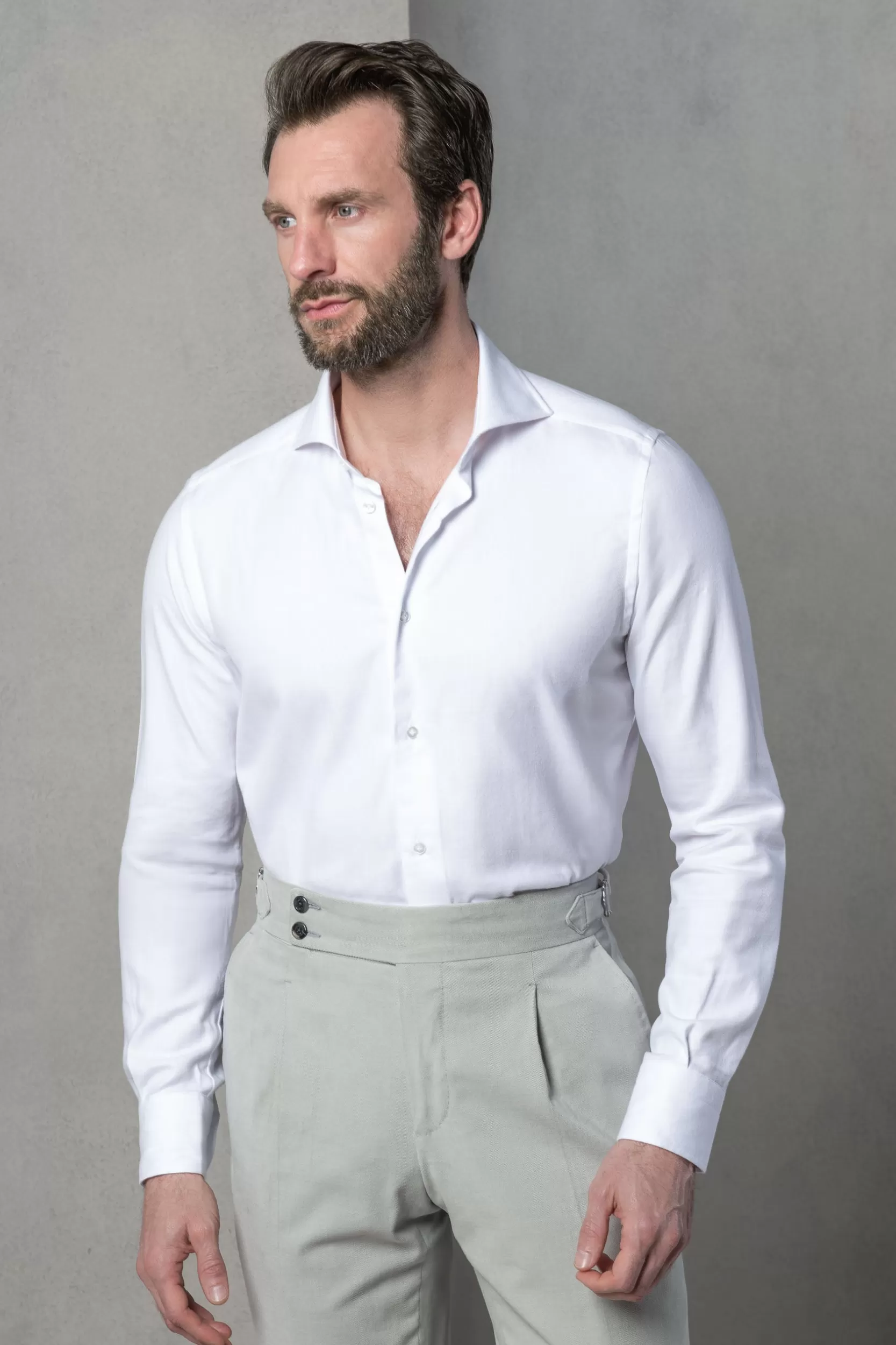 Discount Pini Parma Camicia Bianca In Cotone Spigato E Tencel™ - Made In Italy Bianco