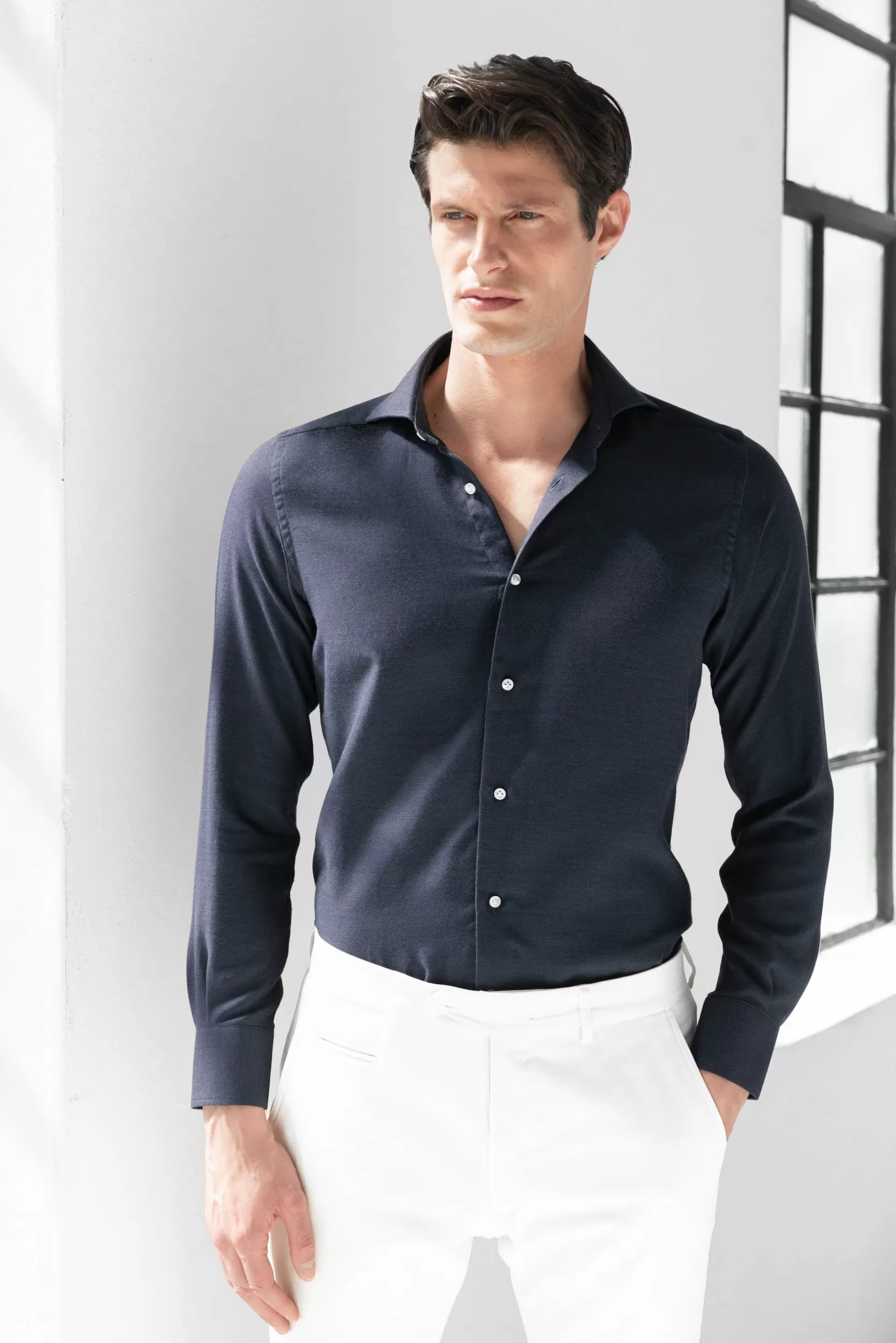 Store Pini Parma Camicia In Cashmere E Cotone - Made In Italy Blu