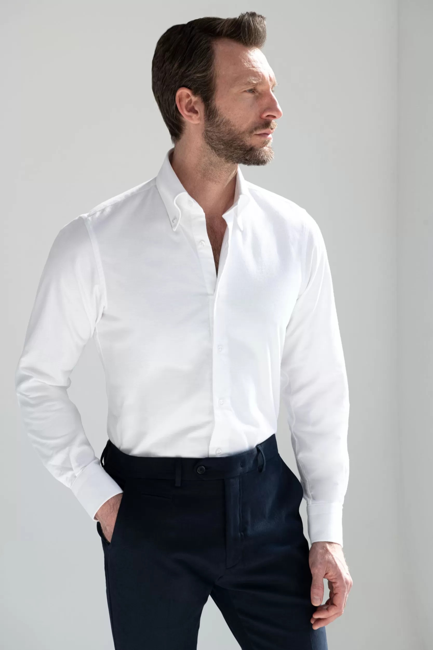 Hot Pini Parma Camicia Button Down - Made In Italy Bianco