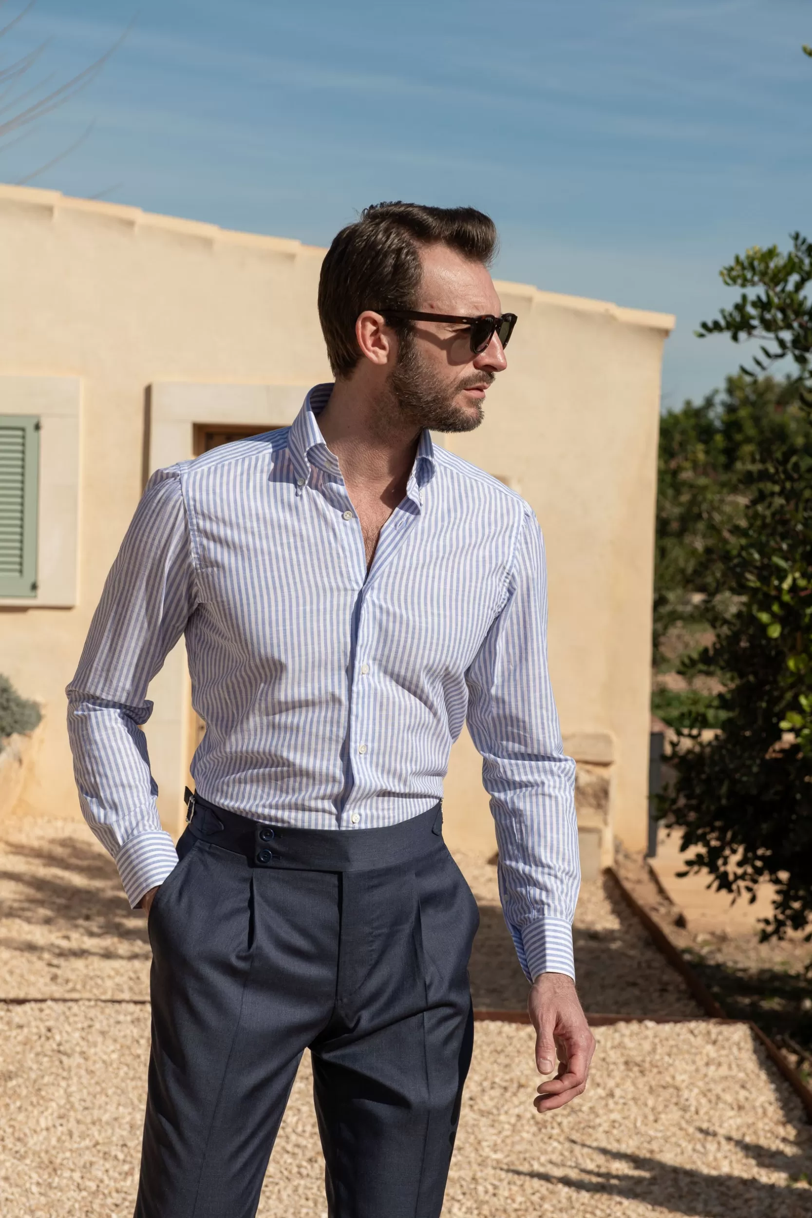 Best Sale Pini Parma Camicia Button Down A Righe Azzurre “collezione Sartoriale”- Made In Italy