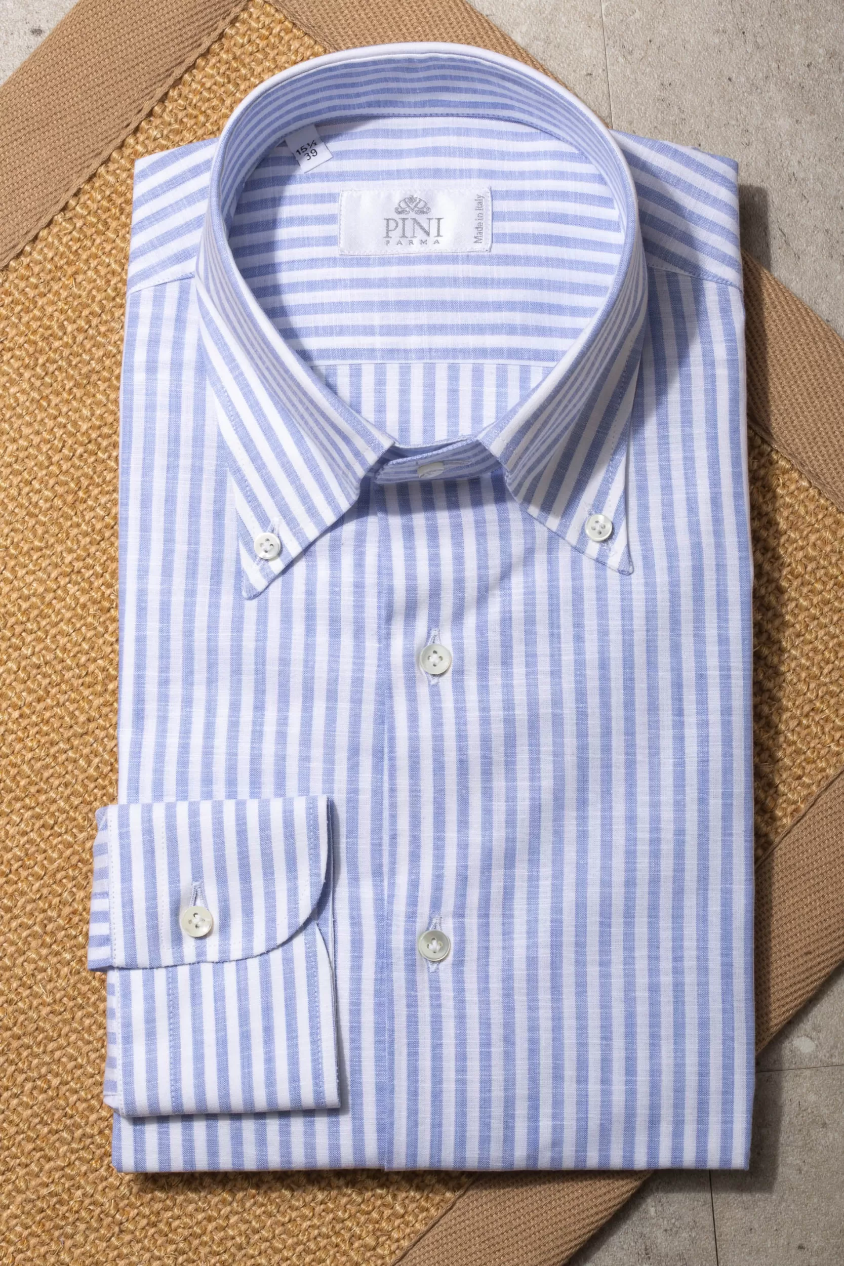 Best Sale Pini Parma Camicia Button Down A Righe Azzurre “collezione Sartoriale”- Made In Italy