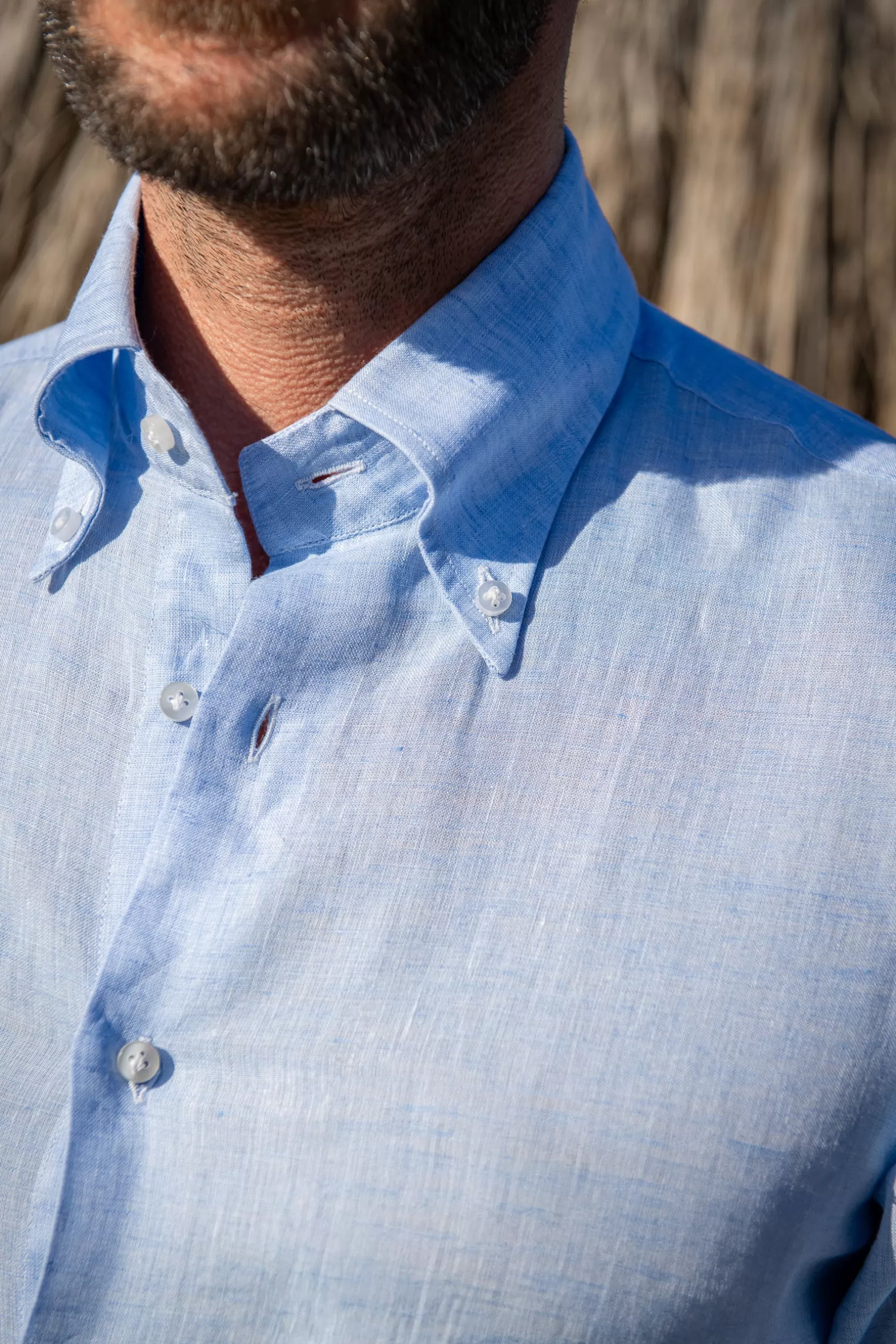 Best Pini Parma Camicia Button Down Lino - Made In Italy Azzurro