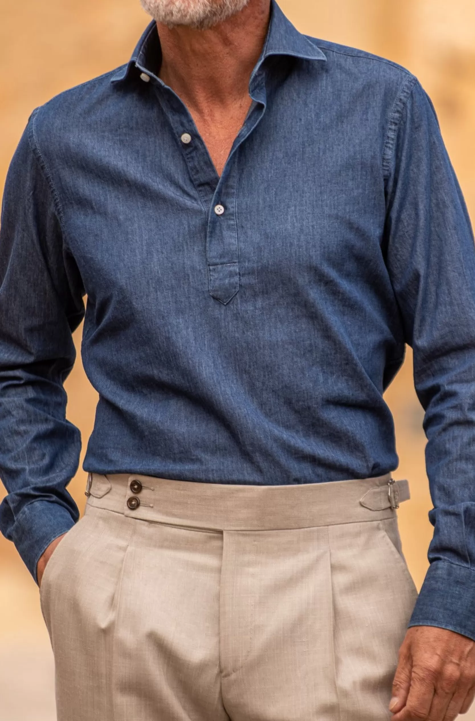 Hot Pini Parma Camicia Denim Popover - Made In Italy