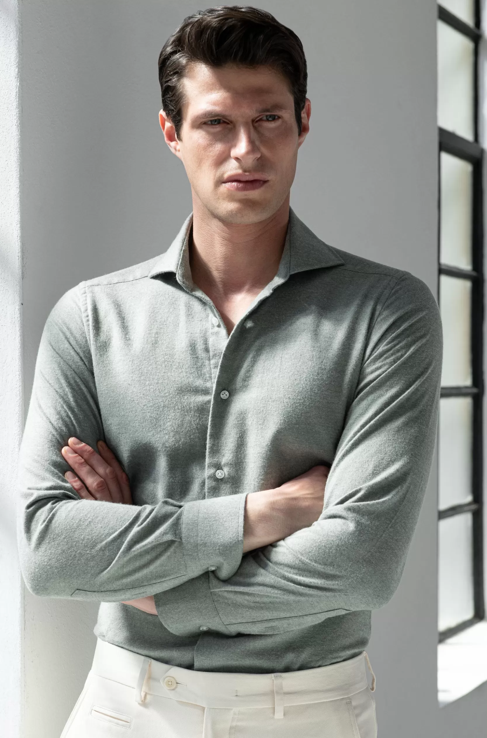 Sale Pini Parma Camicia In Cashmere E Cotone - Made In Italy Salvia