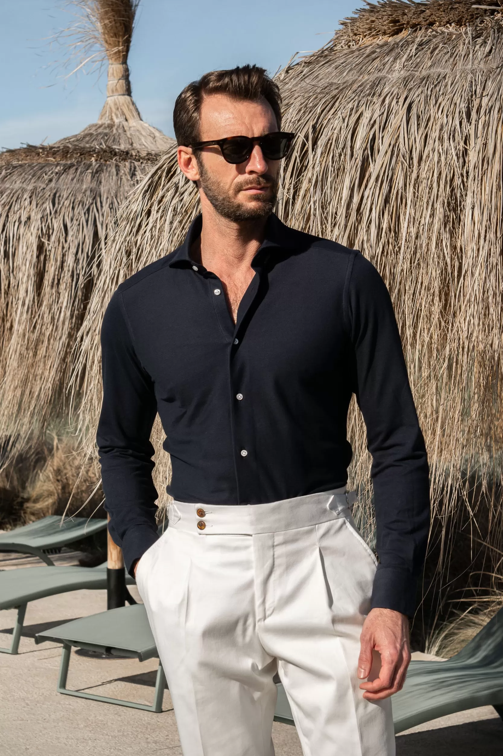 Fashion Pini Parma Camicia In Jersey Blu Navy - Made In Italy Marina Militare