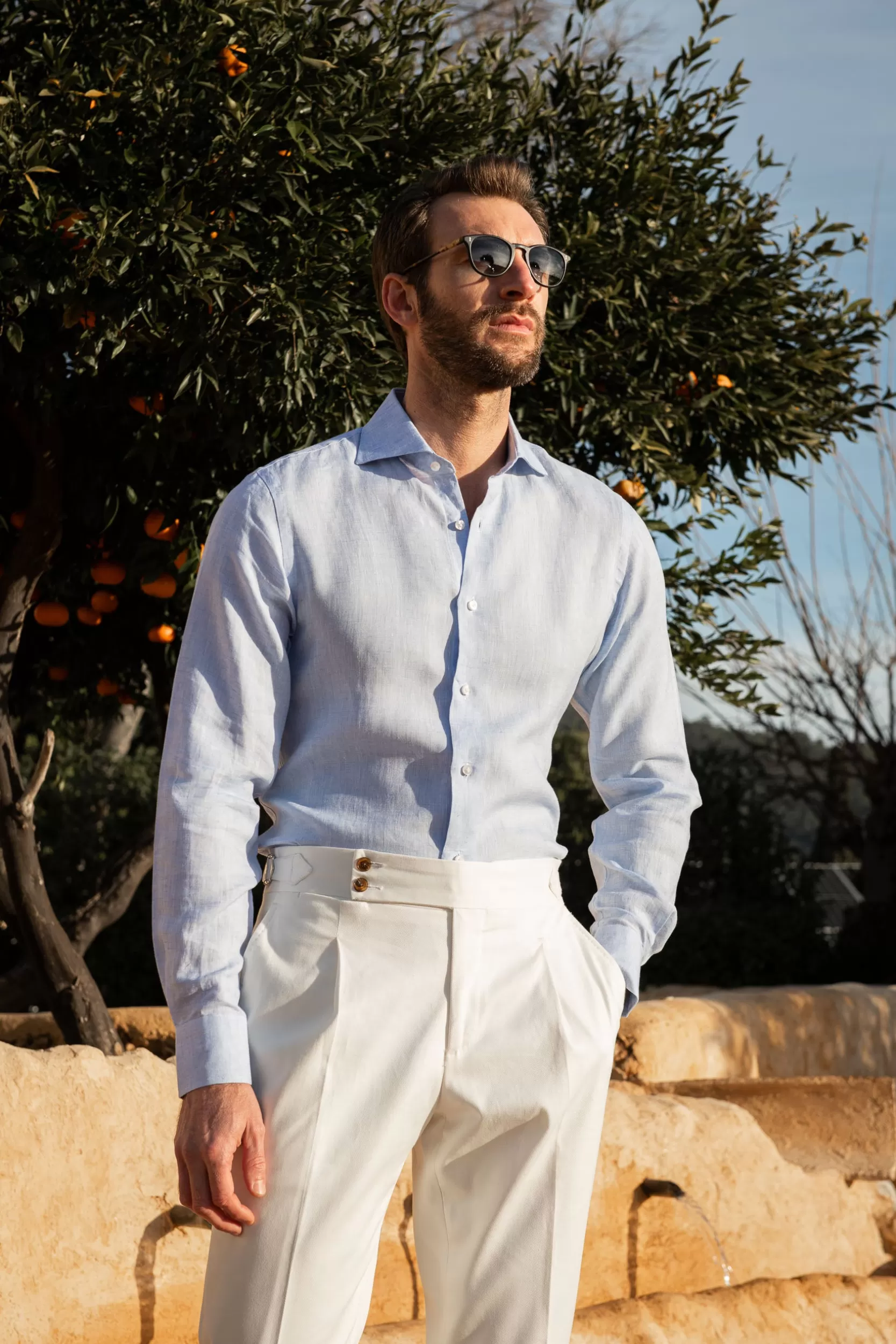 Store Pini Parma Camicia In Lino Azzurro - Made In Italy