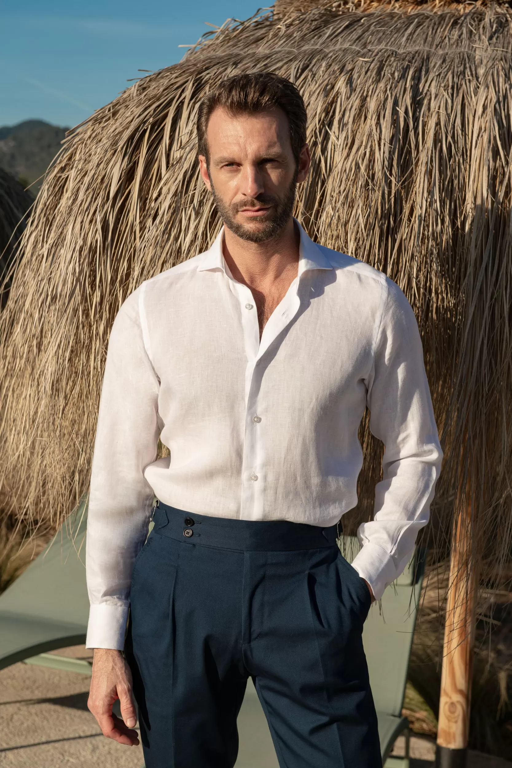 New Pini Parma Camicia In Lino - Made In Italy Bianco