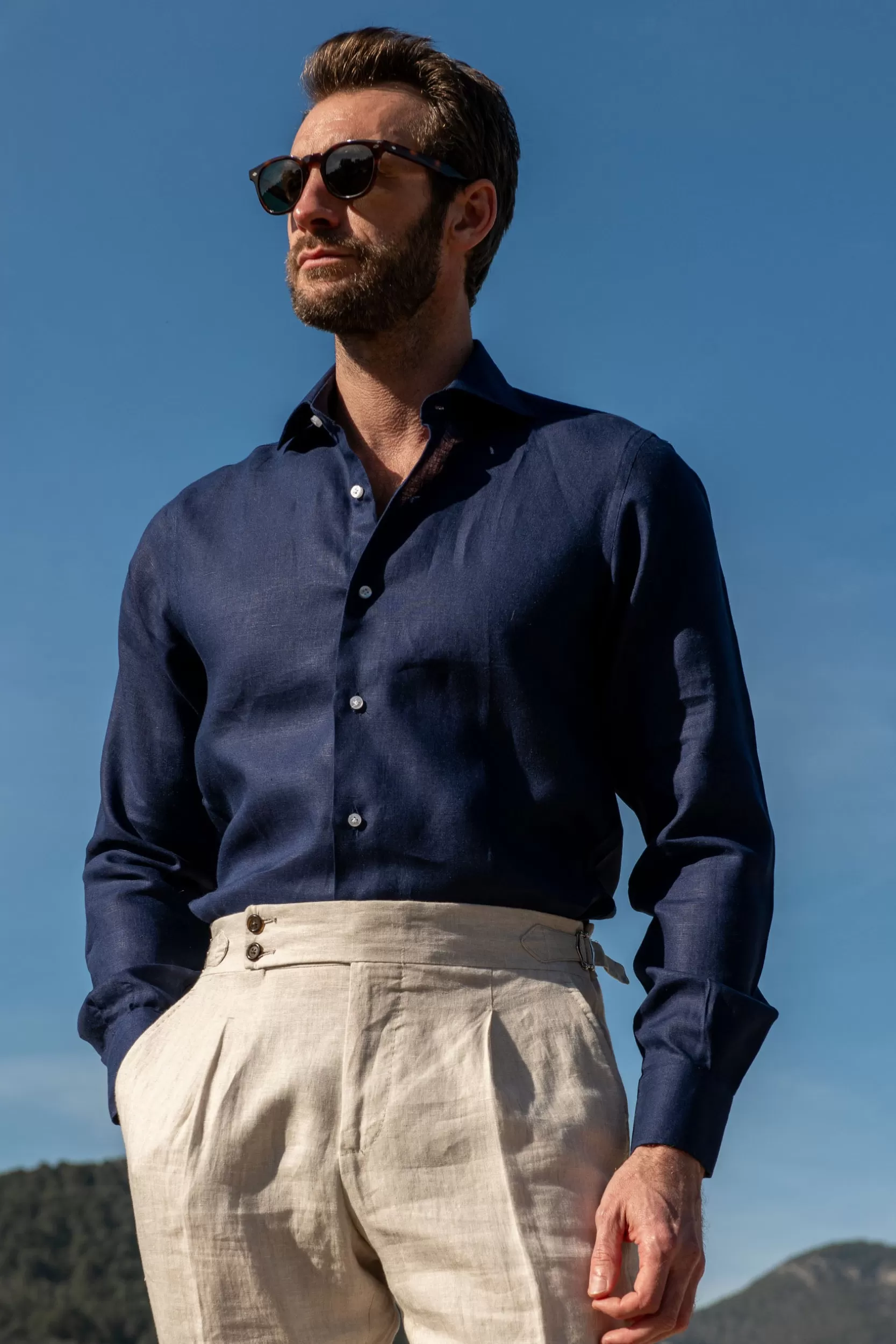 Best Pini Parma Camicia In Lino - Made In Italy Blu