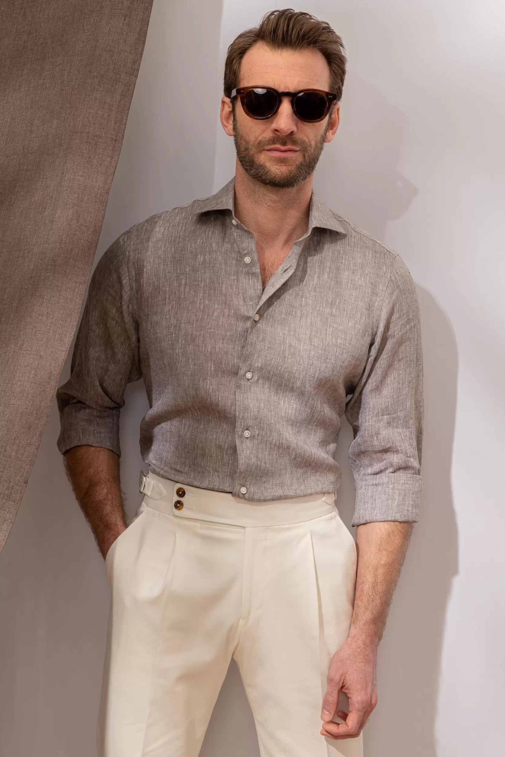 Best Sale Pini Parma Camicia In Lino Desert - Made In Italy