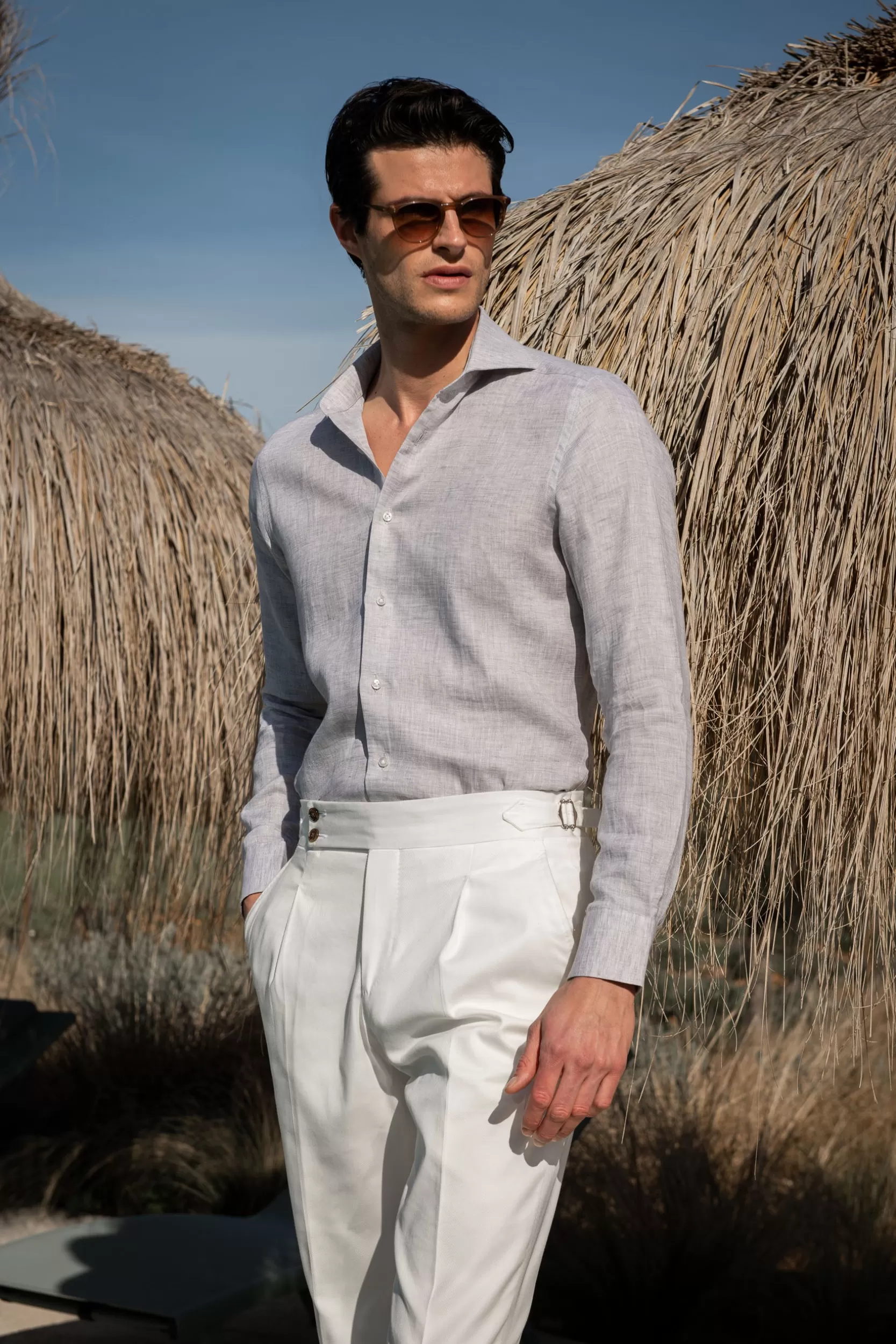 Discount Pini Parma Camicia In Lino - Made In Italy Grigio chiaro