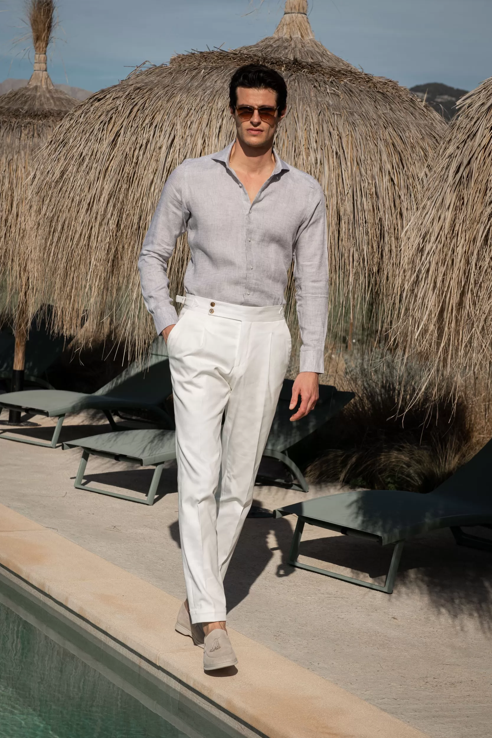 Discount Pini Parma Camicia In Lino - Made In Italy Grigio chiaro