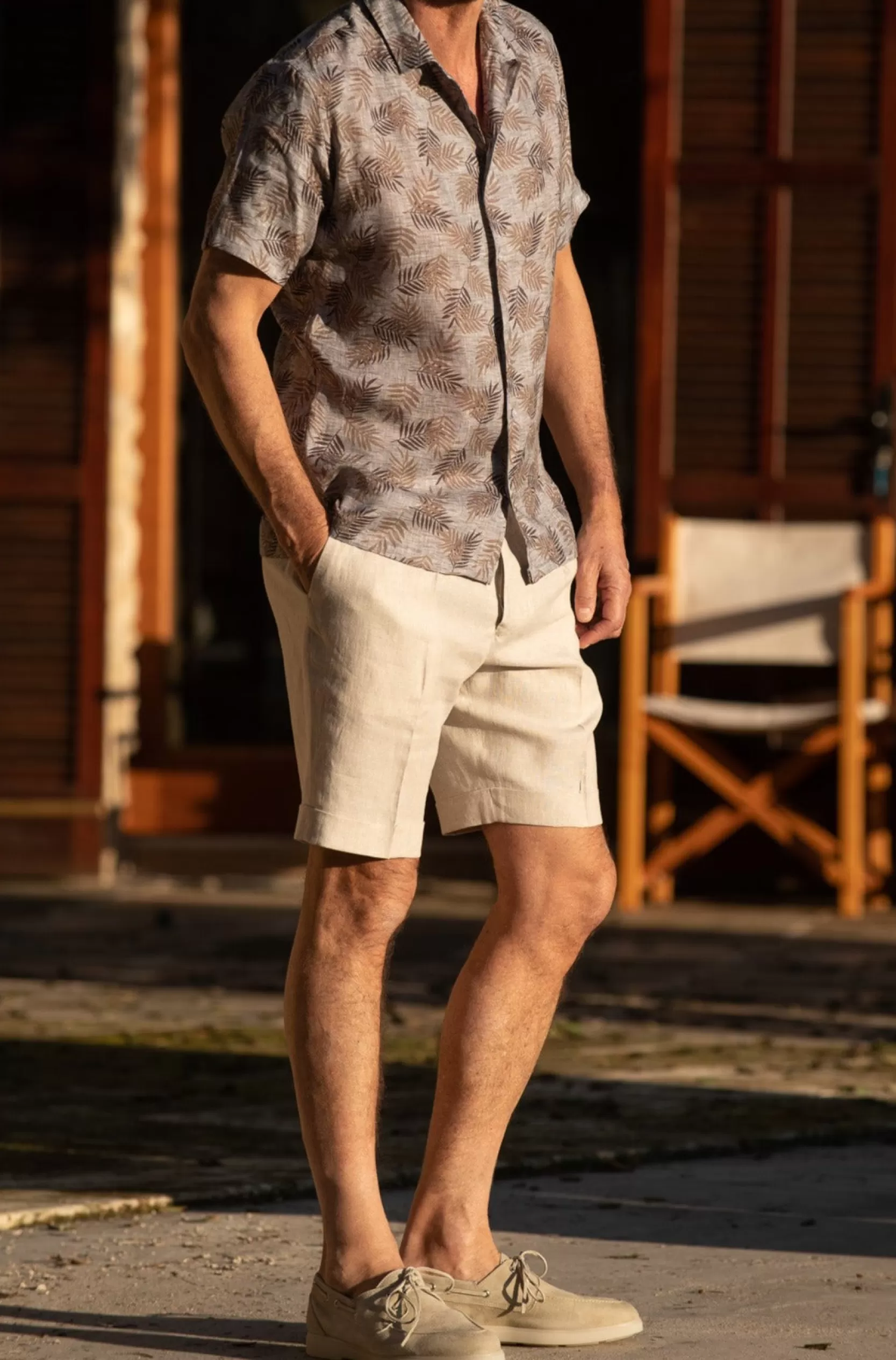 Store Pini Parma Camicia In Lino Grigio Hawaiana - Made In Italy Grigio chiaro