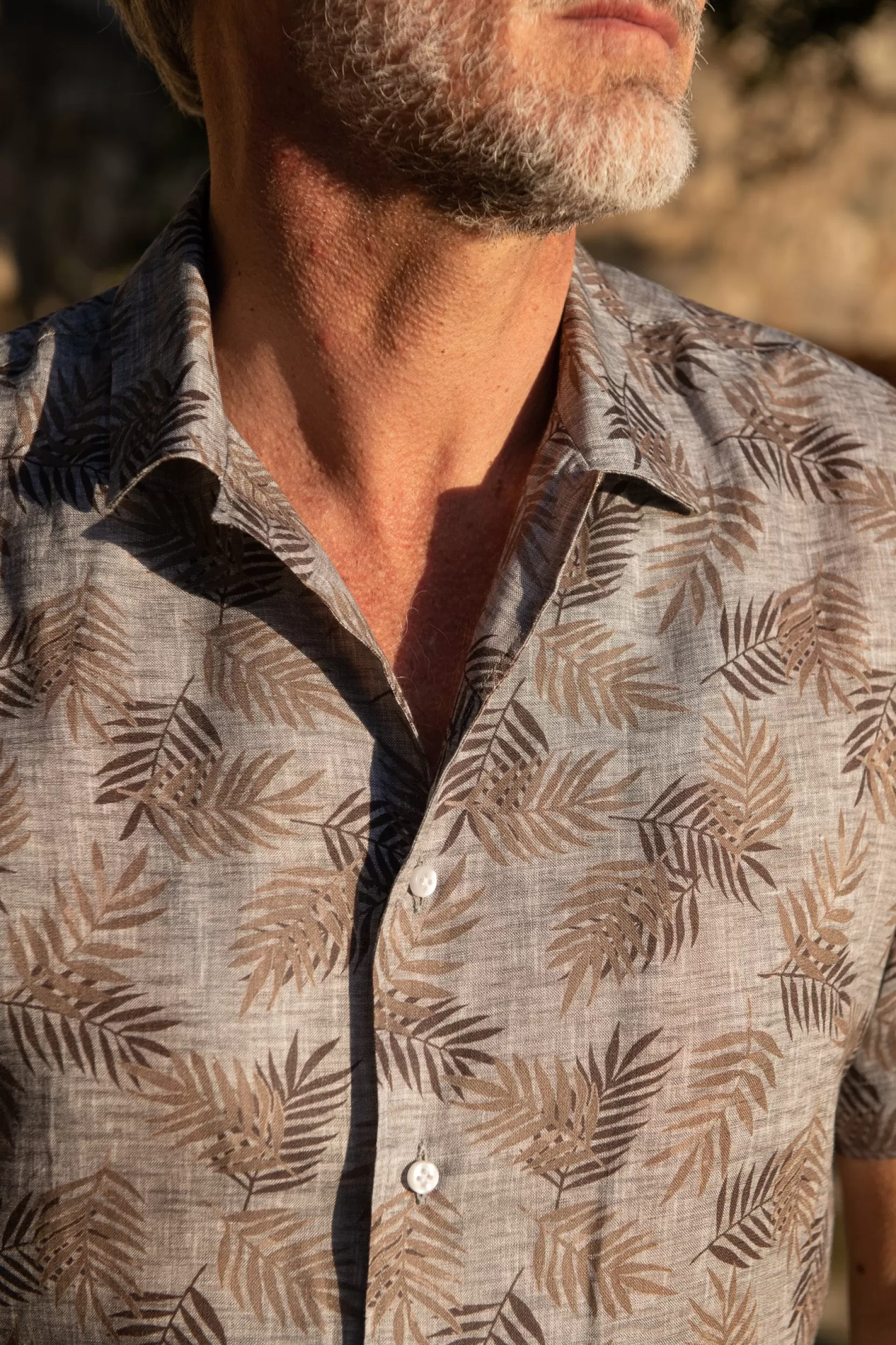 Store Pini Parma Camicia In Lino Grigio Hawaiana - Made In Italy Grigio chiaro