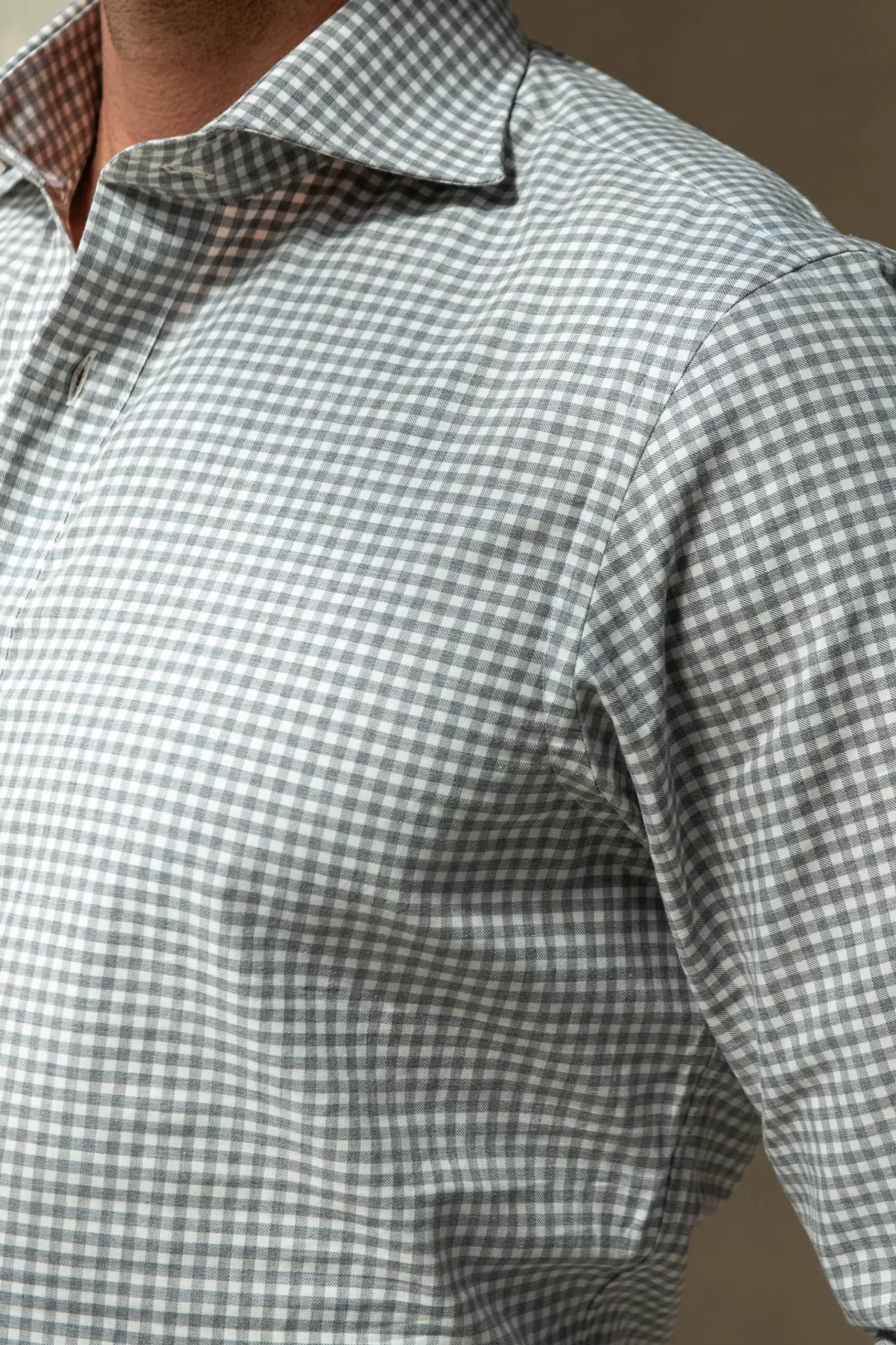 Outlet Pini Parma Camicia In Vichy Grigio Chiaro - Made In Italy