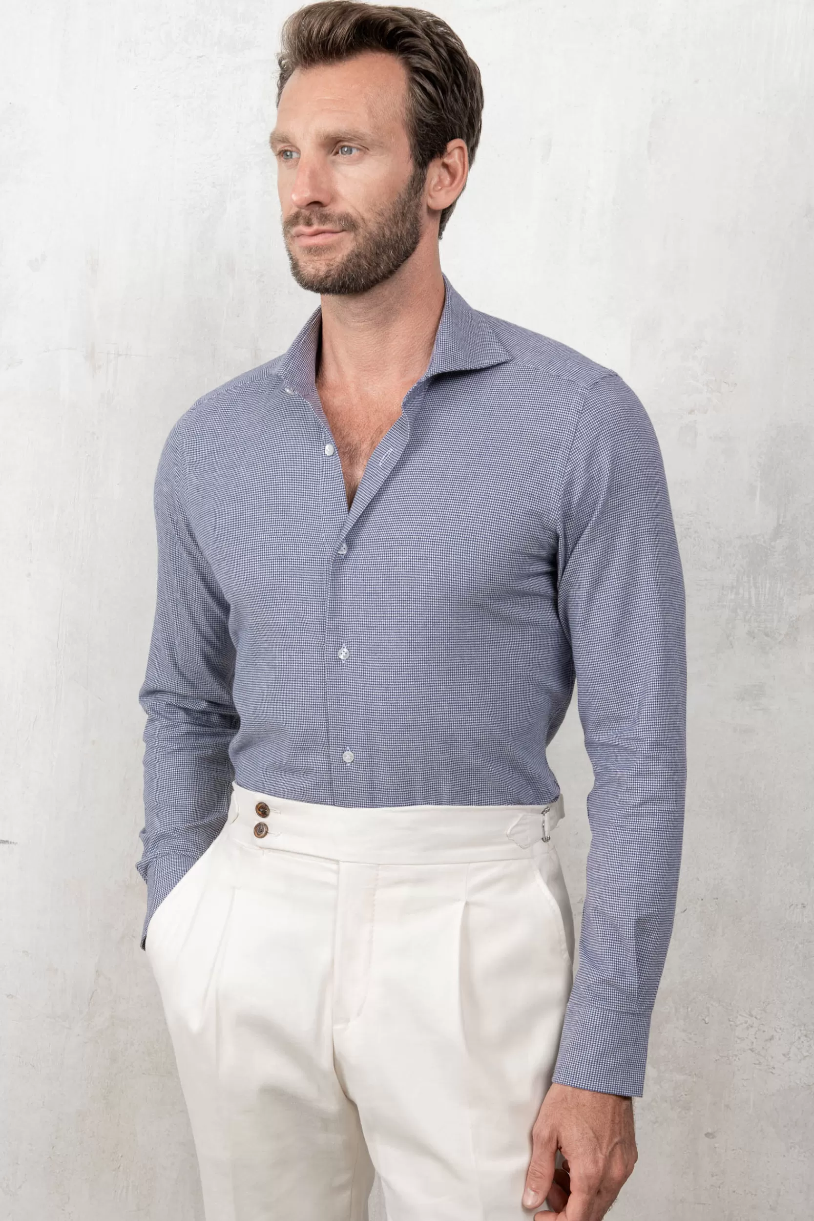 Hot Pini Parma Camicia Pied De Poule Azzurra - Made In Italy