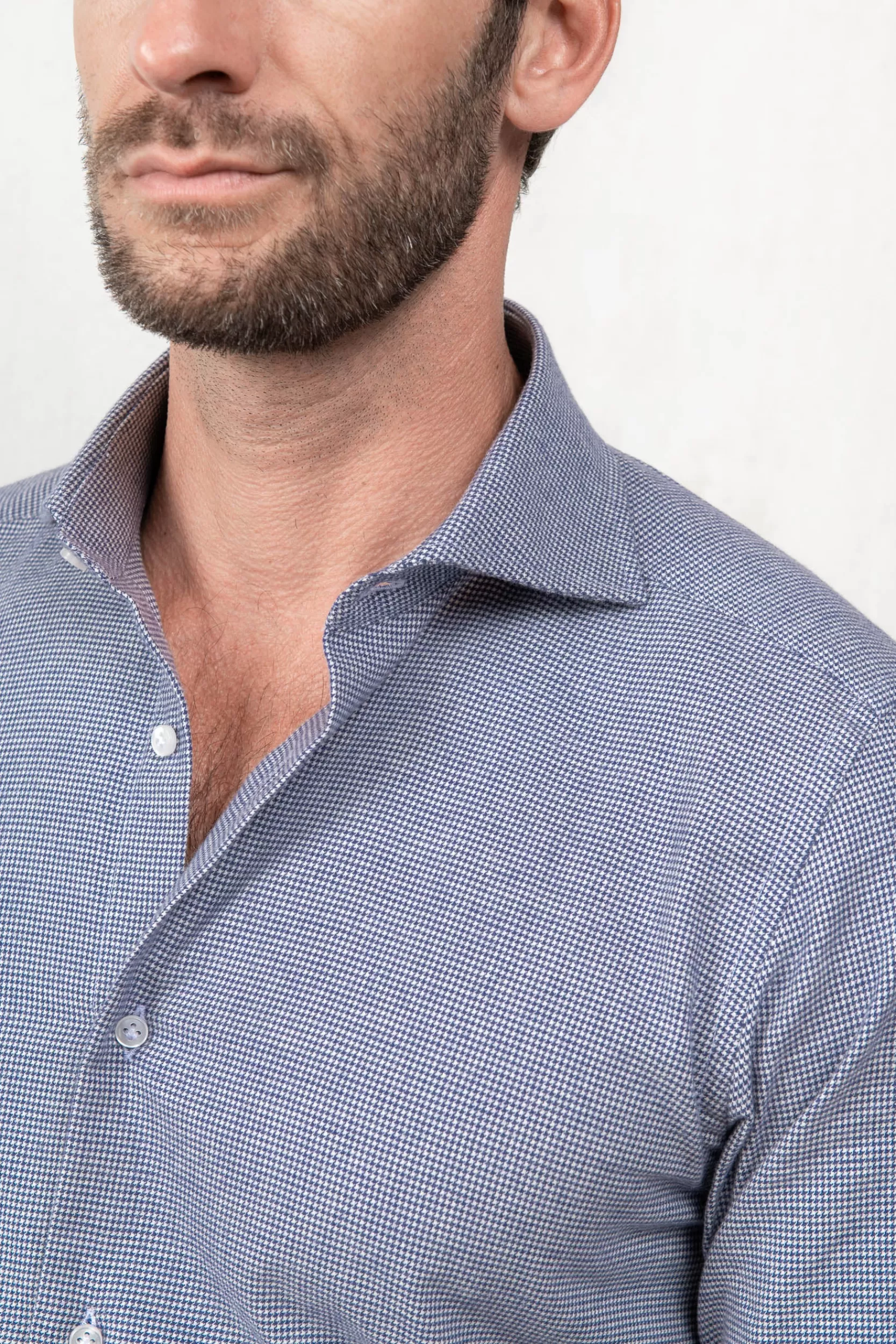 Hot Pini Parma Camicia Pied De Poule Azzurra - Made In Italy