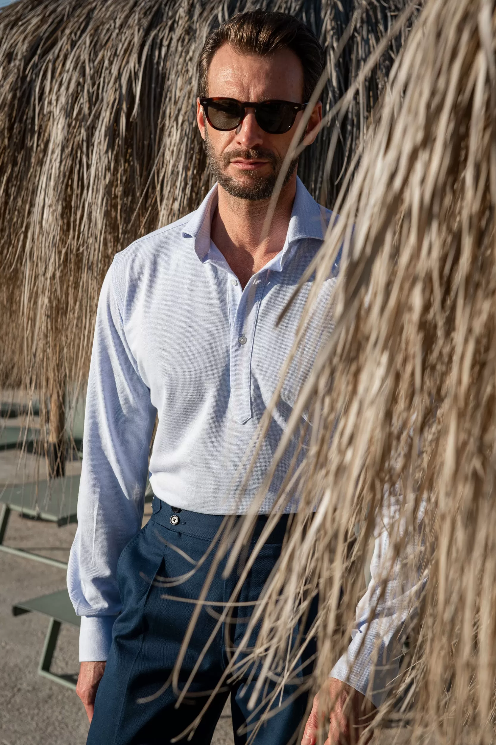 Fashion Pini Parma Camicia Popover In Jersey - Made In Italy Azzurro