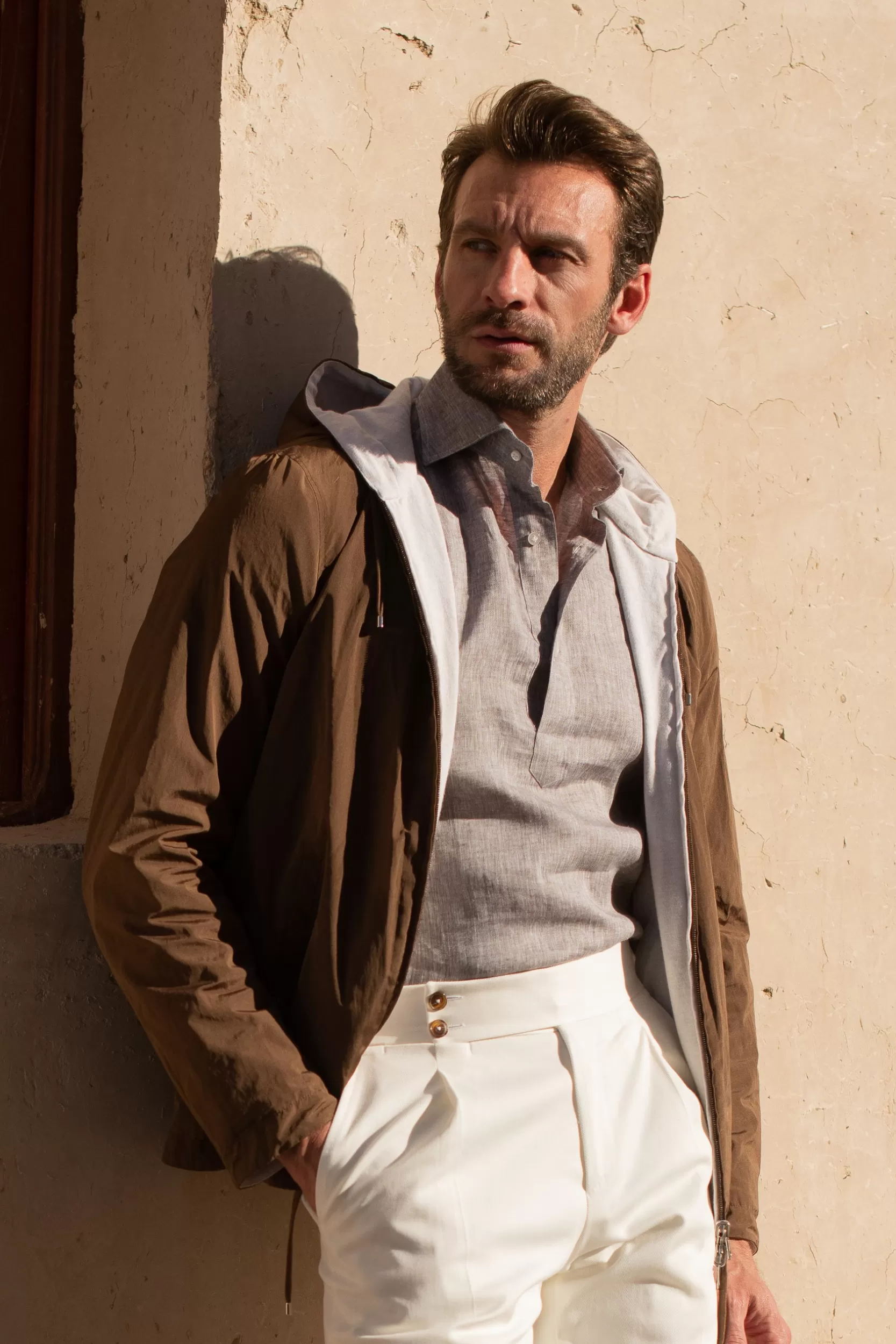 Outlet Pini Parma Camicia Popover In Lino Desert - Made In Italy