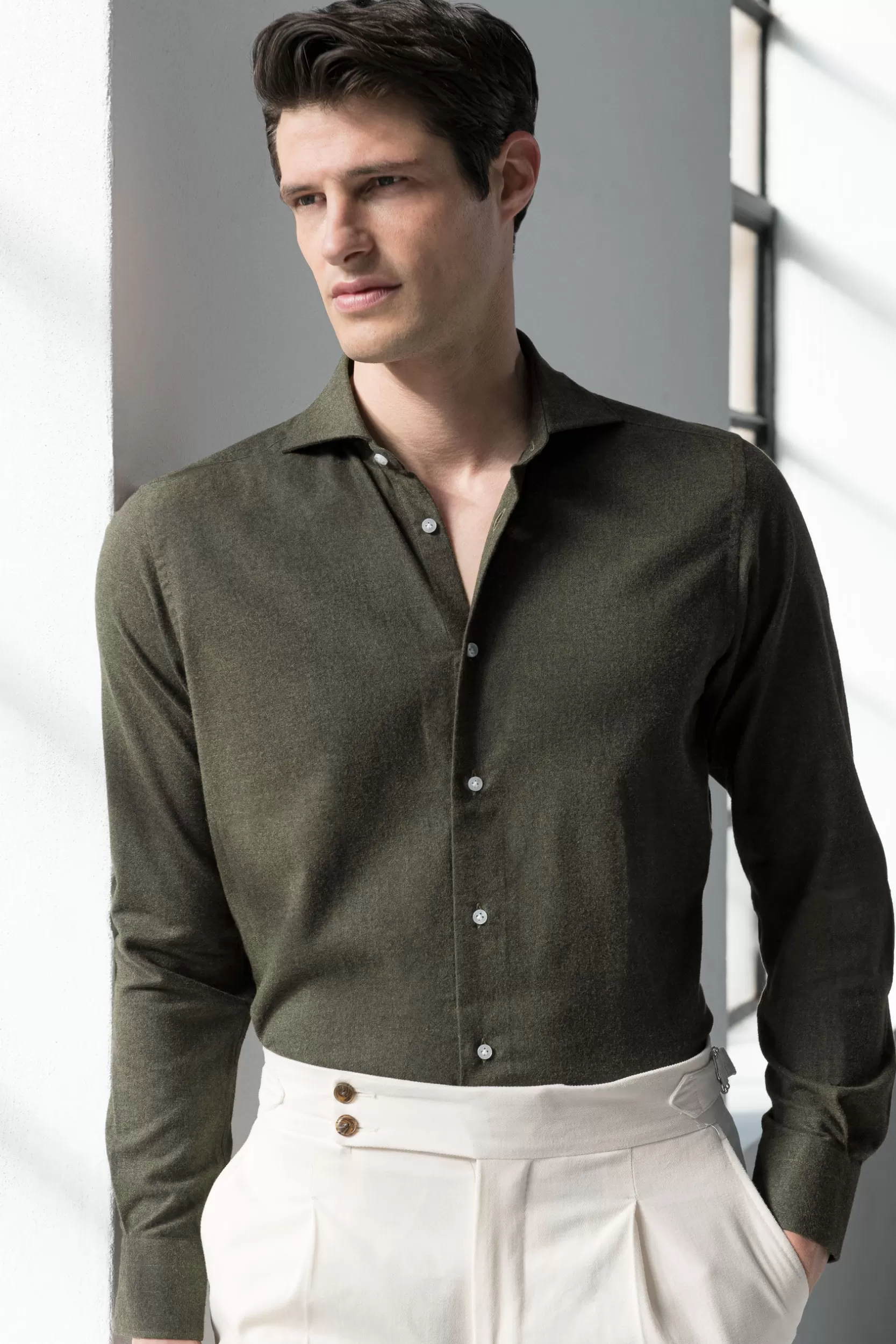 Online Pini Parma Camicia - Flannel Touch - Made In Italy Verde