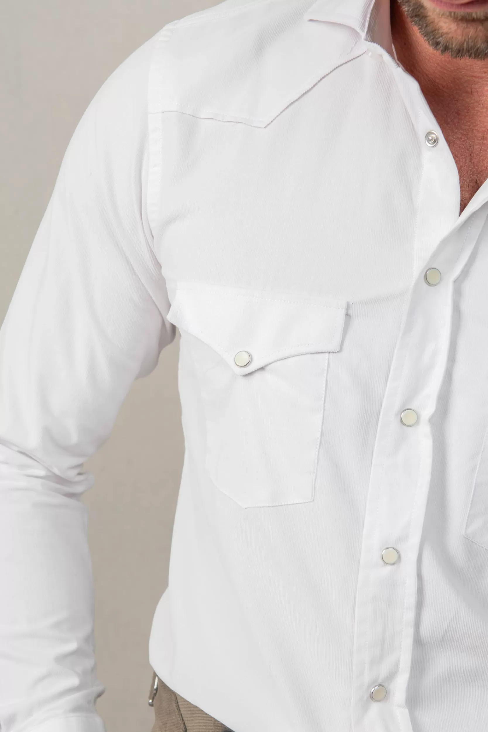 Store Pini Parma Camicia Western Effetto Velluto - Made In Italy Bianco