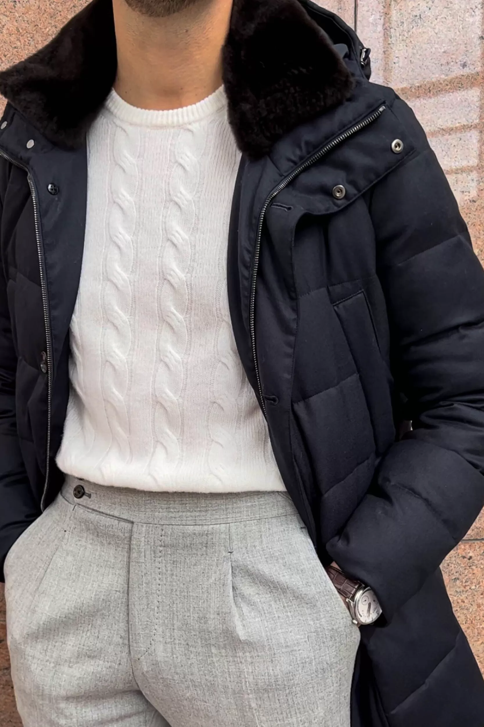 Best Pini Parma Cappotto Blu In Piumino Con Collo In Montone Staccabile – Made In Italy