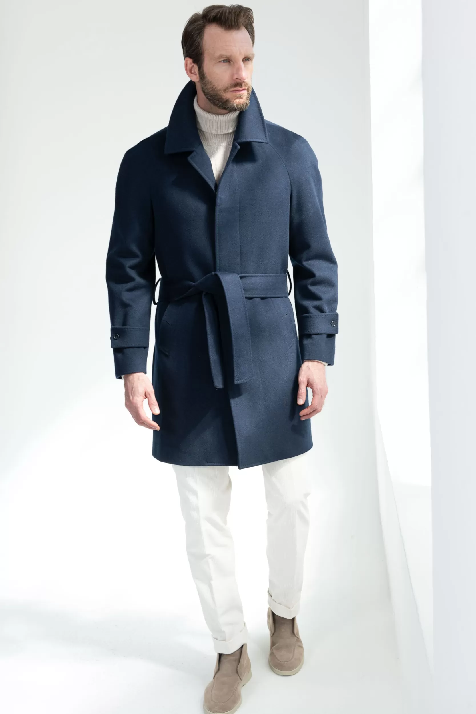 Store Pini Parma Cappotto Raglan In Lana Loro Piana – Made In Italy Blu